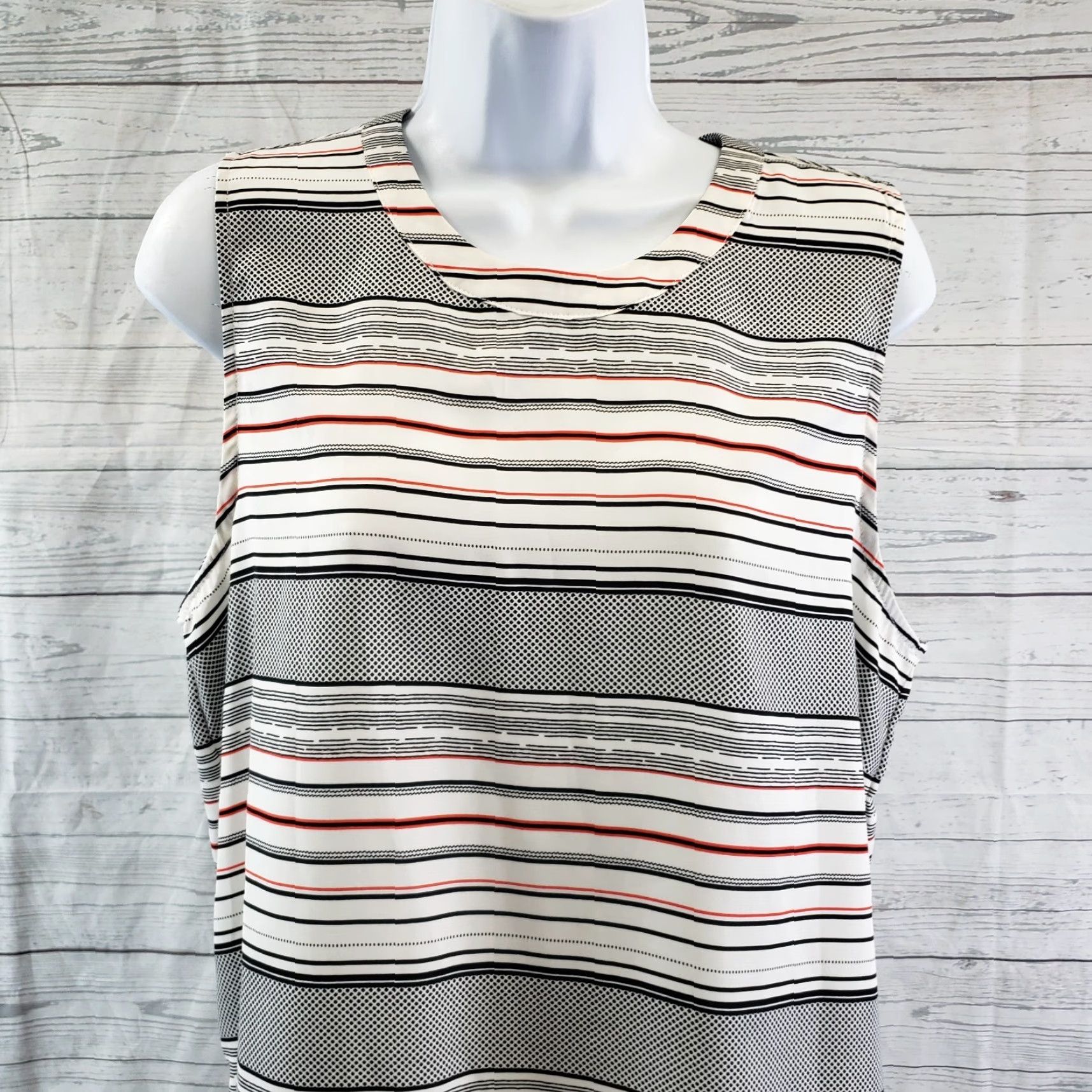 Vintage Papermoon Womens Blouse Size L Red White Stripe Sleeveless Keyhole Round Neck Top Shirts Shirt Size L / US 10 / IT 46 - 2 Thumbnail