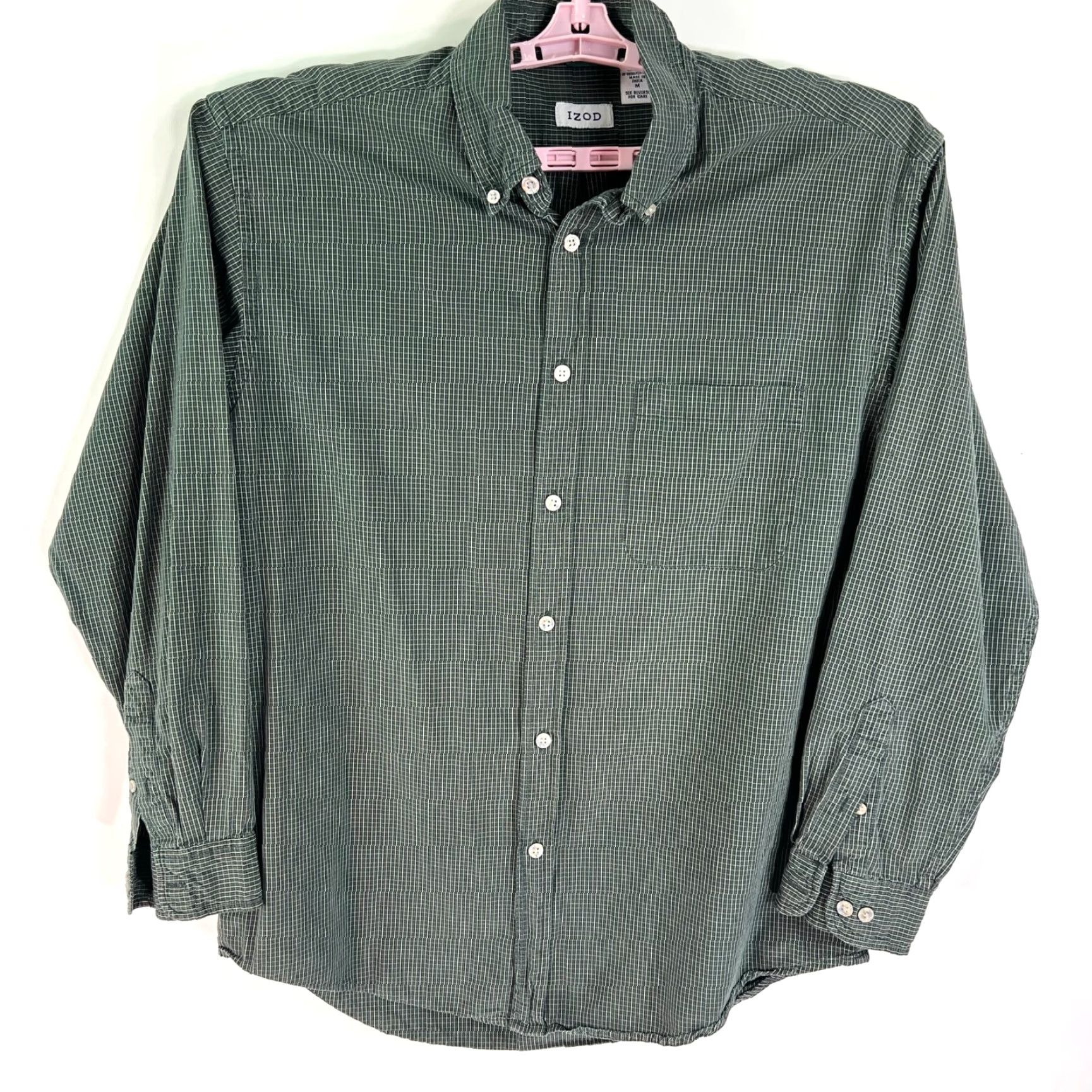 Izod VINTAGE IZOD Check Shirt Mens M Green Long Sleeve Cotton Size US M / EU 48-50 / 2 - 2 Thumbnail