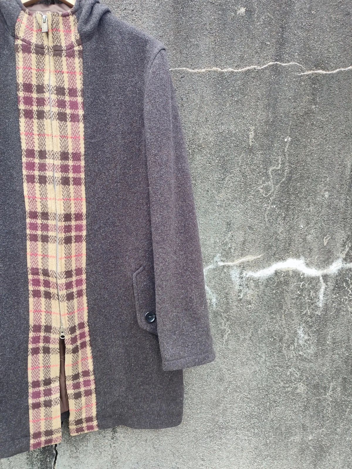 Japanese Brand × PPFM × Vintage PPFM Hooded Wool Coat with Plaid Panel – Japan Exclusive Size US M / EU 48-50 / 2 - 5 Thumbnail
