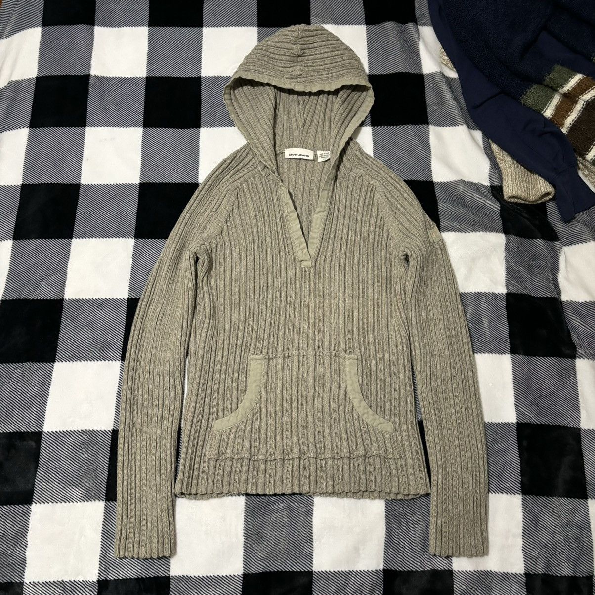 DKNY × Vintage Vintage Y2K DKNY Beige Knit Hoodie Sweater Size L / US 10 / IT 46 - 8 Thumbnail