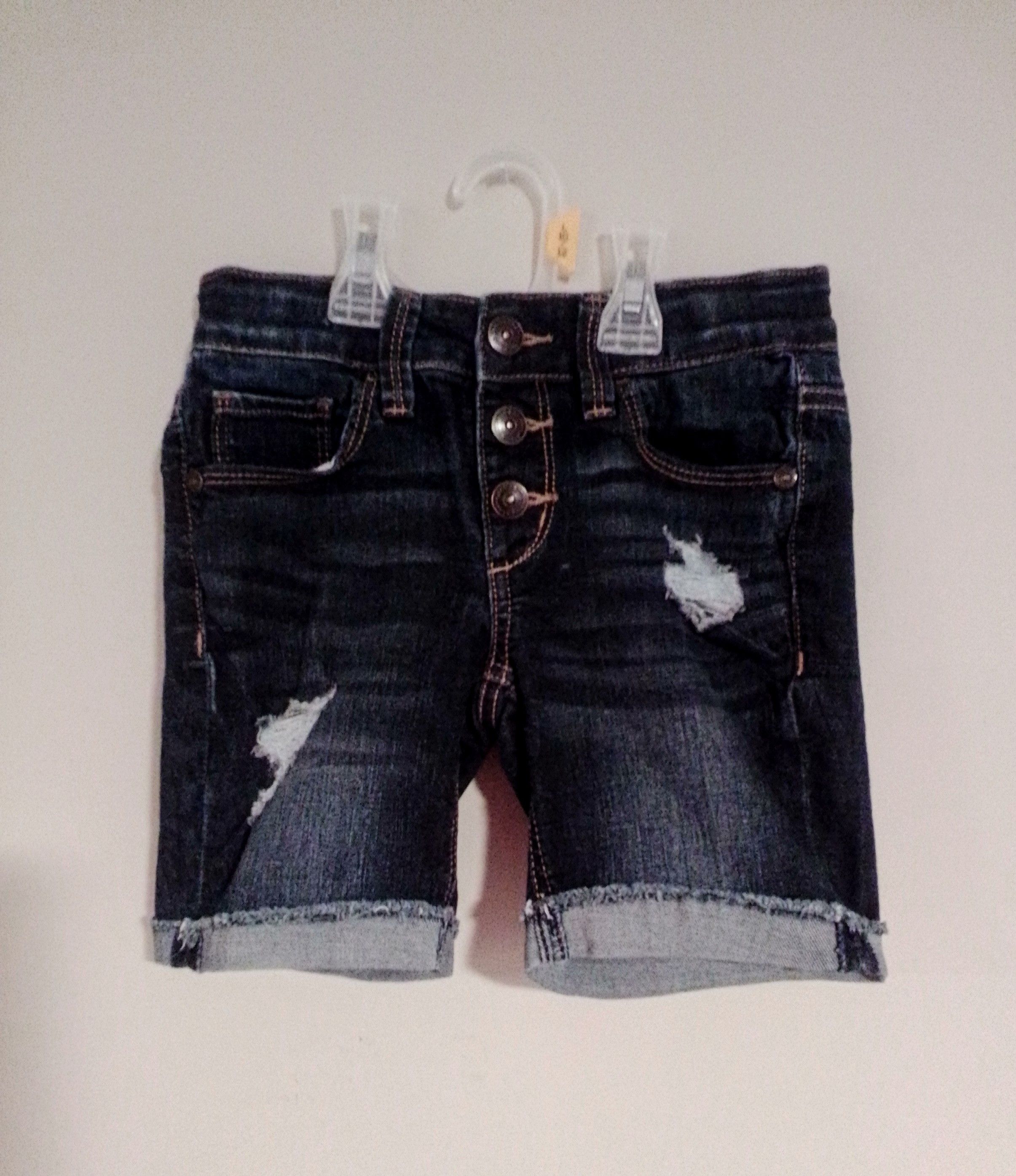 Arizona Jean Co. Girls Kids Dark Navy Distressed Shorts with Metal Buttons Size 30" / US 8 / IT 44 - 1 Thumbnail