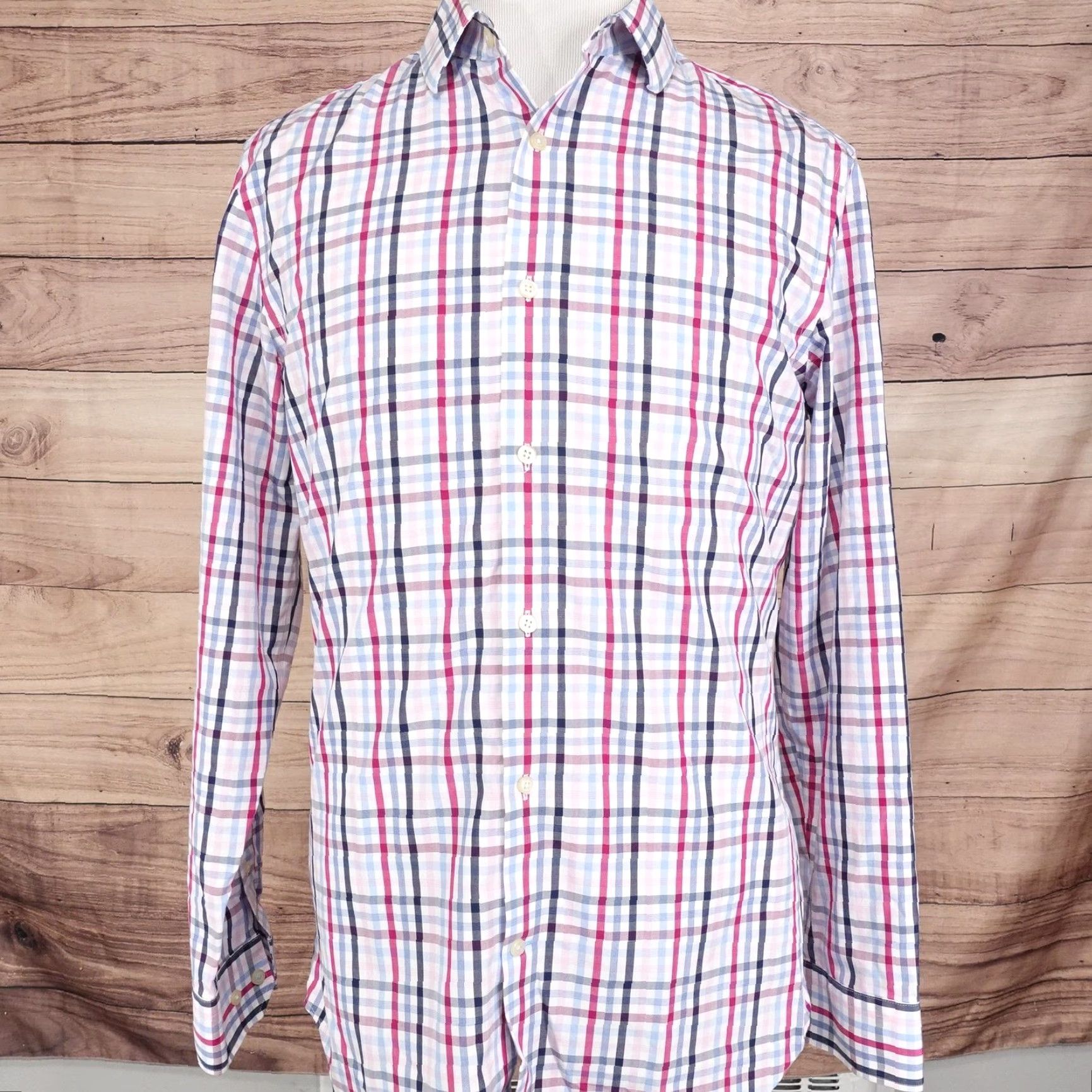 Banana Republic VINTAGE Banana Republic Shirt Mens Large Pink Blue Plaid Grant Fit Non-Iron Long Sleeve Size US L / EU 52-54 / 3 - 3 Thumbnail