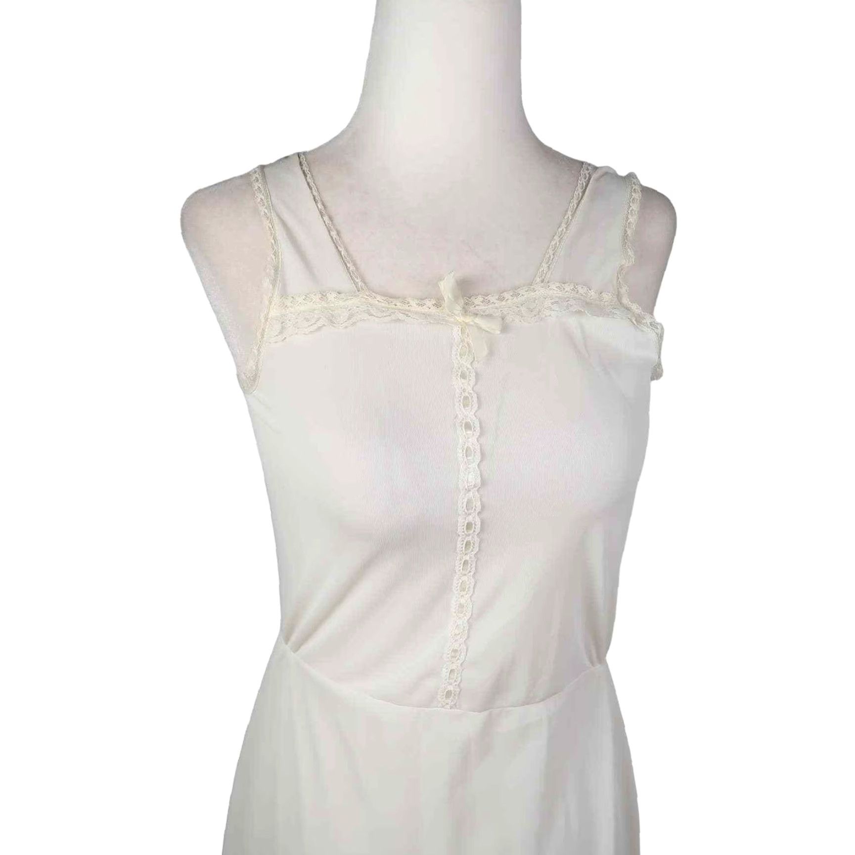 Vintage VINTAGE Her Majesty cream white nylon maxi slip dress 14 Women Sleeveless Dress 70s 80s sheath Size S / US 4 / IT 40 - 2 Thumbnail