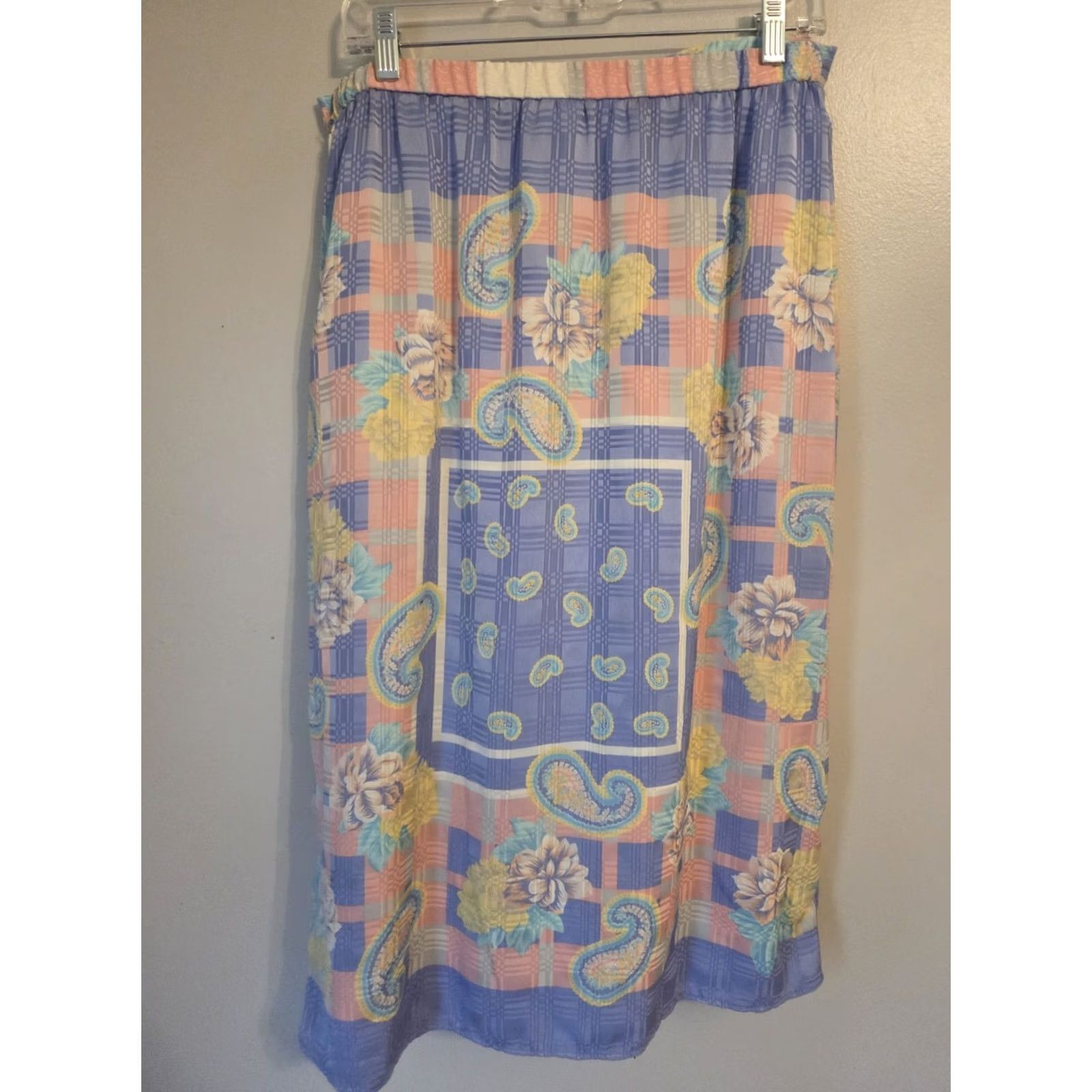 Vintage VINTAGE Skirt 16 Golden Girls 80s Silky Pastel Paisley Size 38" / US 16 / IT 52 - 4 Thumbnail