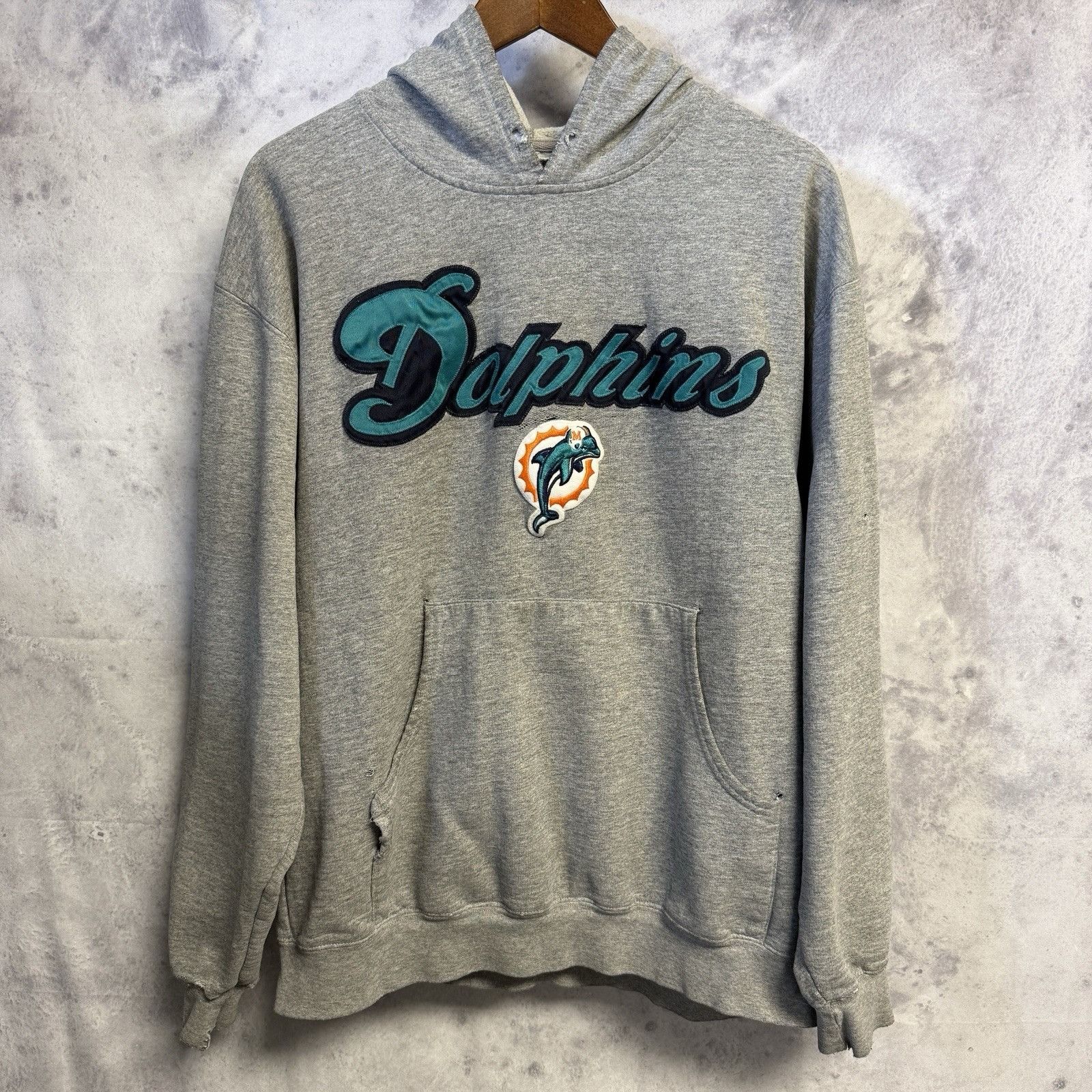 NFL × Vintage Vintage Miami Dolphins Hoodie Sweatshirt Mens Large Gray Emb Size US L / EU 52-54 / 3 - 1 Thumbnail
