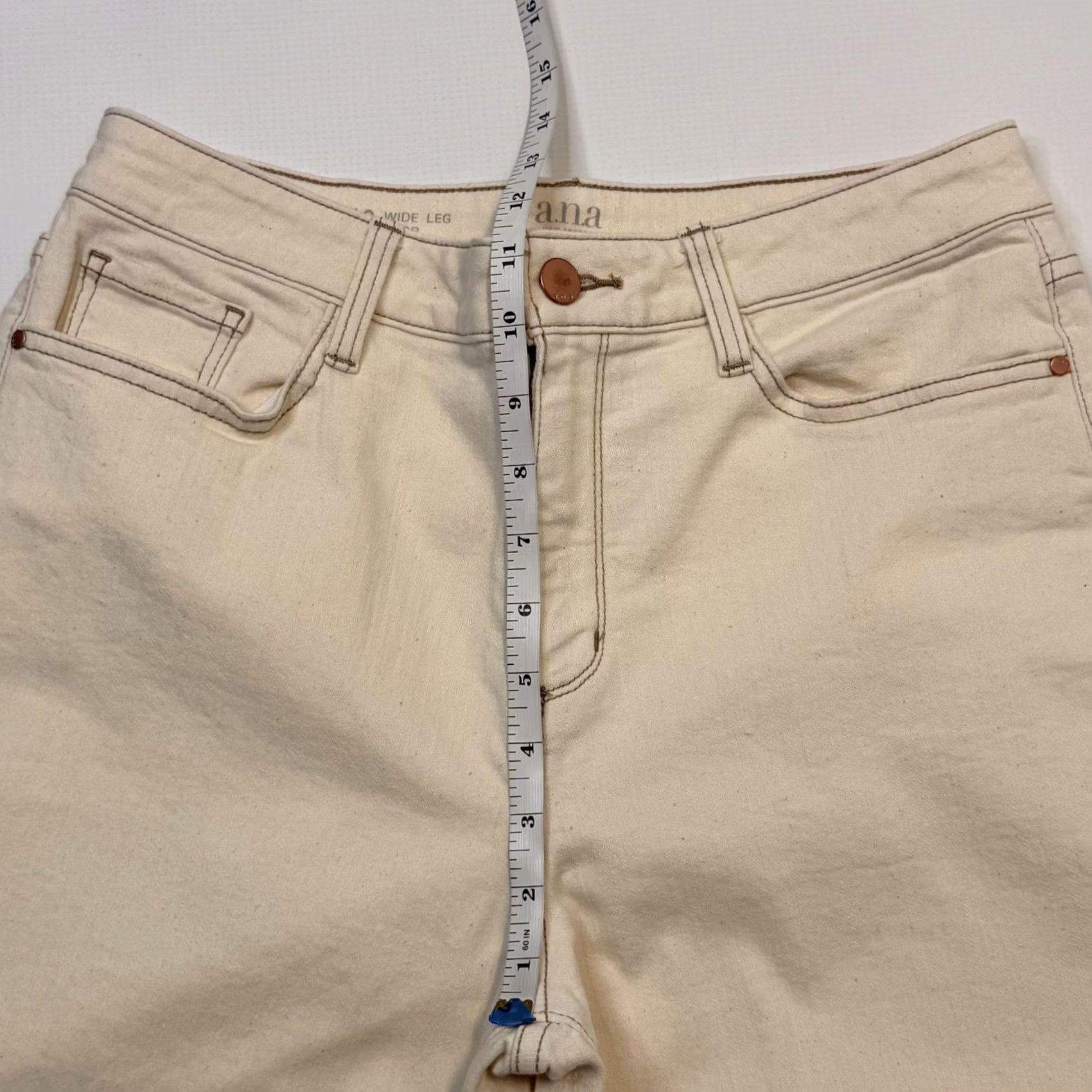 Vintage a.n.a Jeans Womens 10 White Light Wash Wide Leg Crop High Rise Stretch Denim Jeans Size 32" / US 10 / IT 46 - 4 Thumbnail
