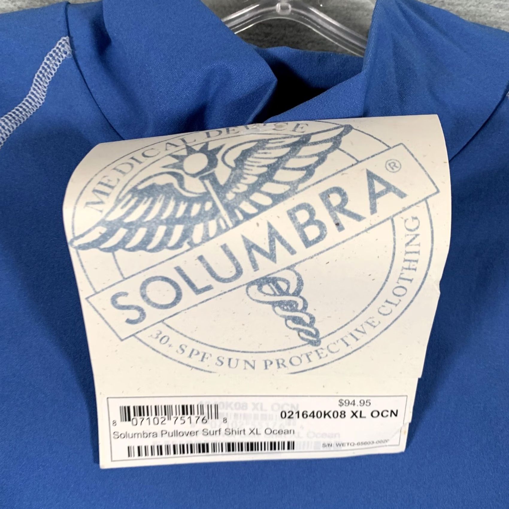 Vintage Solumbra Shirt Mens XL Ocean Blue Mock Neck Long Sleeve SPF 30+ Surf Sun Protection Pullover Raglan Sleeve T-Shirt Nylon Spandex Size US XL / EU 56 / 4 - 7 Thumbnail
