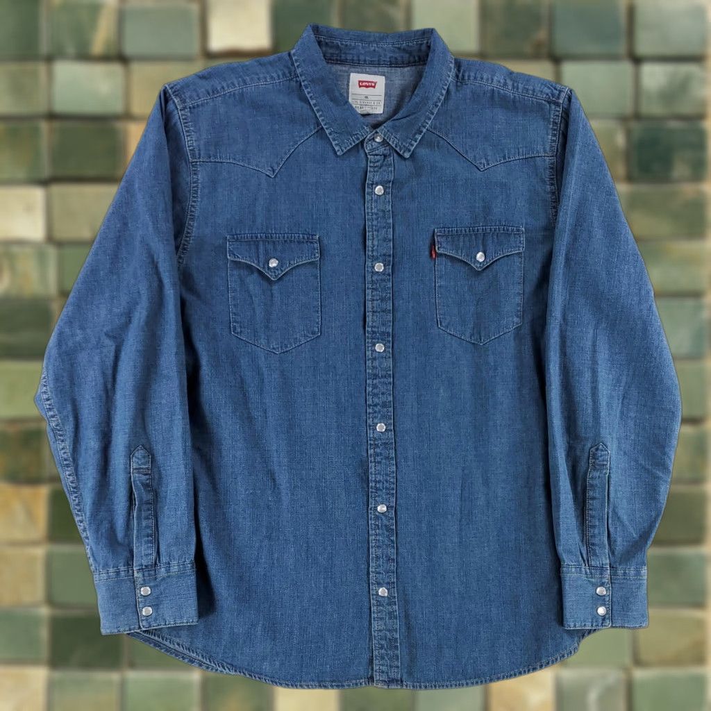 Levi's Levi's Pearl Snap Denim Button Up Shirt Blue Long Sleeve Western Mens XXL Size US XXL / EU 58 / 5 - 1 Thumbnail