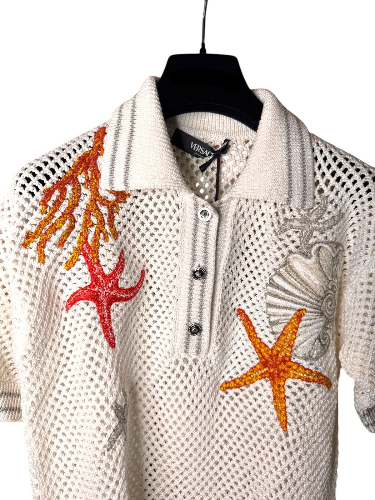 Versace Versace cotton knit polo with coral embroidery Size XS / US 0-2 / IT 36-38 - 2 Thumbnail