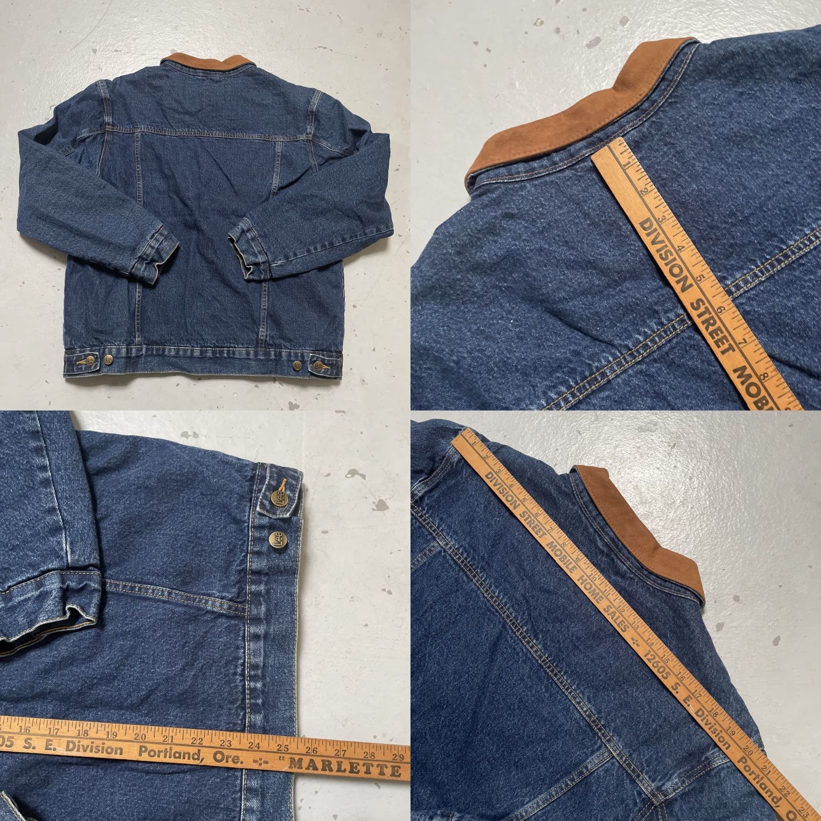 Lee VINTAGE Lee Denim Lined Leather Trim Trucker Work Ranch Barn Jacket M-L Jacket Mens Unisex Denim Blue 90s Americana USA Western Workwear Bomber Jacket Size US M / EU 48-50 / 2 - 8 Thumbnail