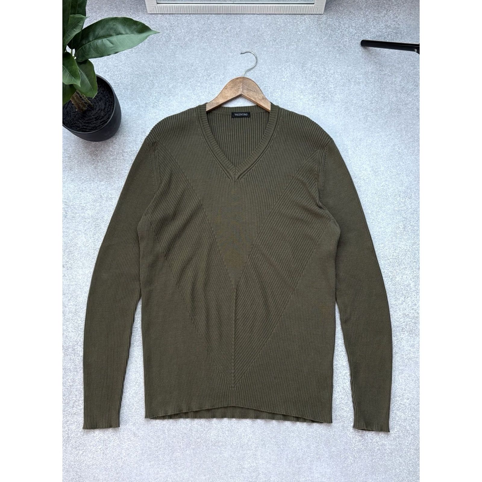 Valentino VINTAGE Valentino Sweater V-Neck Avant-Gard Pullover Men’s Khaki Size M-L Pullover Sweatshirt Knit Green 90s Designer Mens Sweater Size US M / EU 48-50 / 2 - 2 Thumbnail