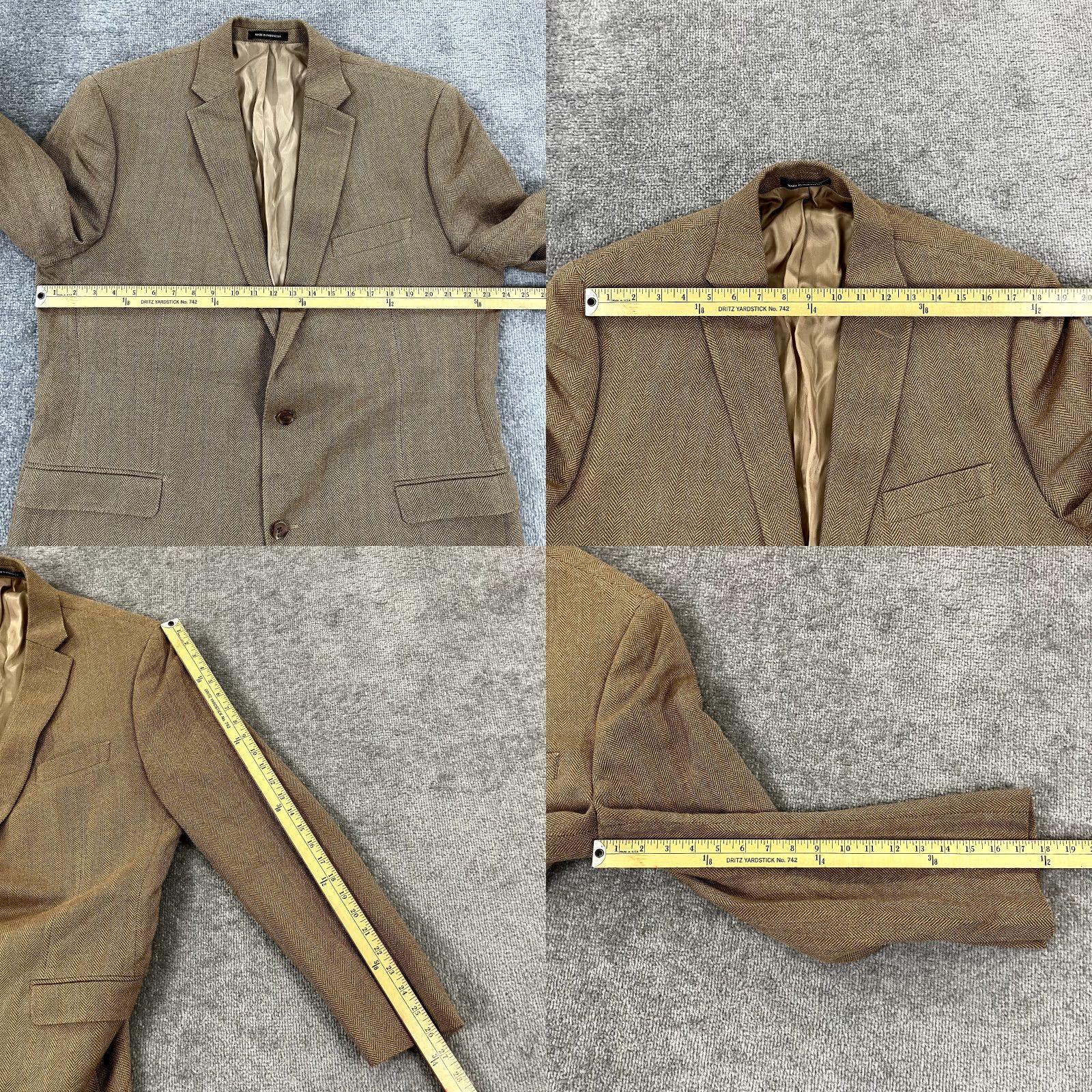 Ralph Lauren LAUREN RALPH LAUREN Blazer Mens 48 Slim Brown Herringbone Silk Wool Double-Vented Size 48R - 8 Thumbnail