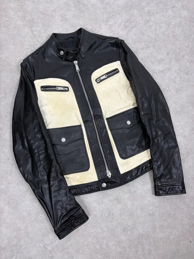 Dsquared2 AW2013 Dsquared2 Black & Beige Biker Leather Jacket Size US S / EU 44-46 / 1 - 4 Thumbnail