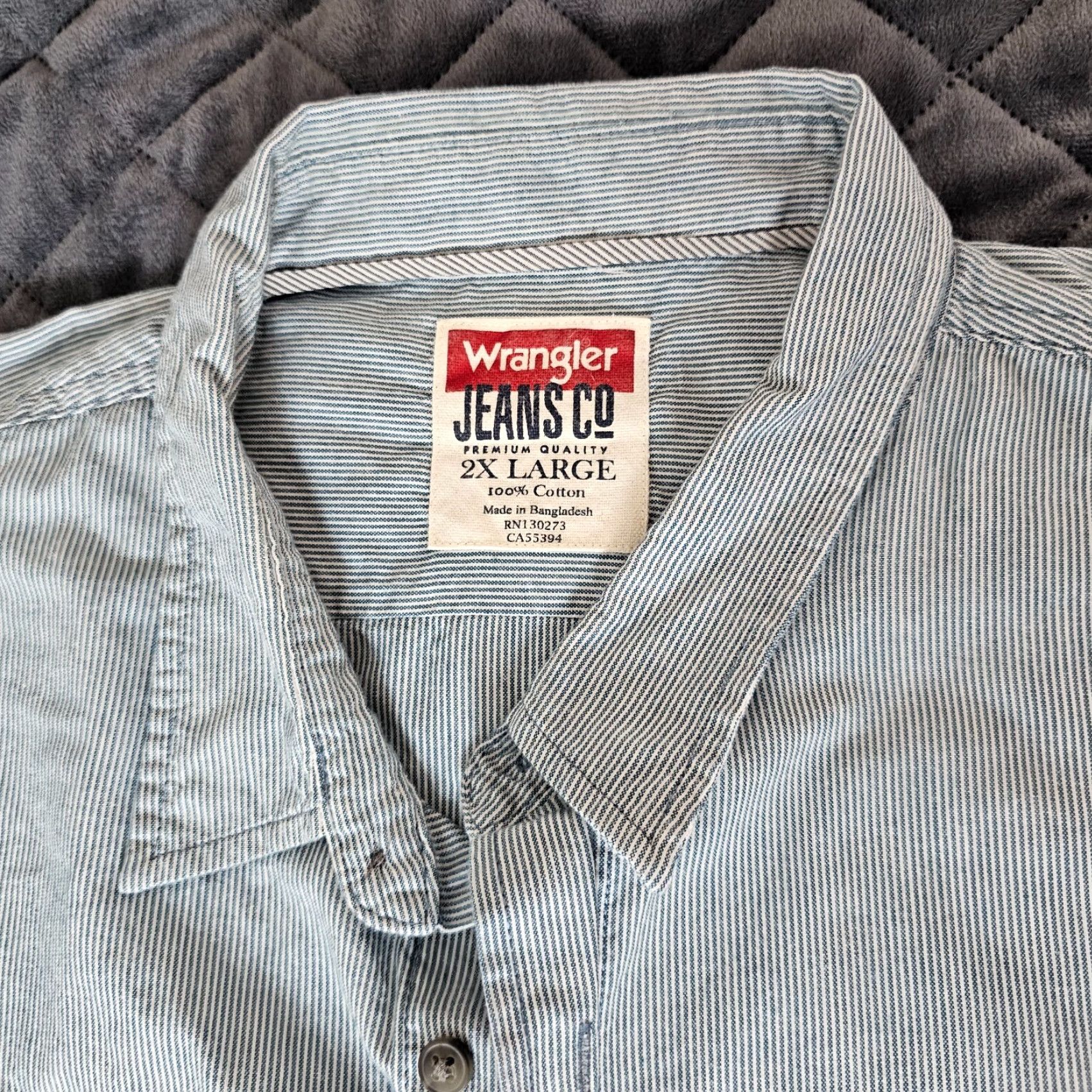 Wrangler Wrangler Button-Up Shirt Mens 2XL Blue Striped Lightweight Long Sleeve Cotton Cotton Fabric Woven Casual Cowboy Pattern Shirt Size US XXL / EU 58 / 5 - 2 Thumbnail
