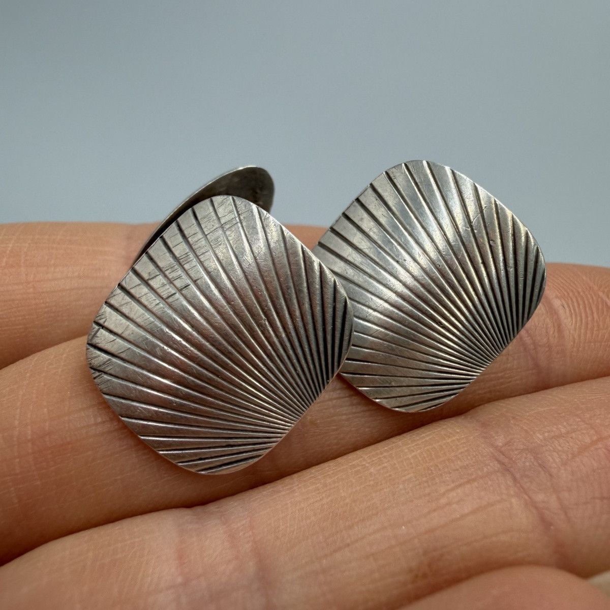 Vintage Vintage German 835 Silver Cufflinks Modernist Fan Design Size ONE SIZE - 9 Thumbnail