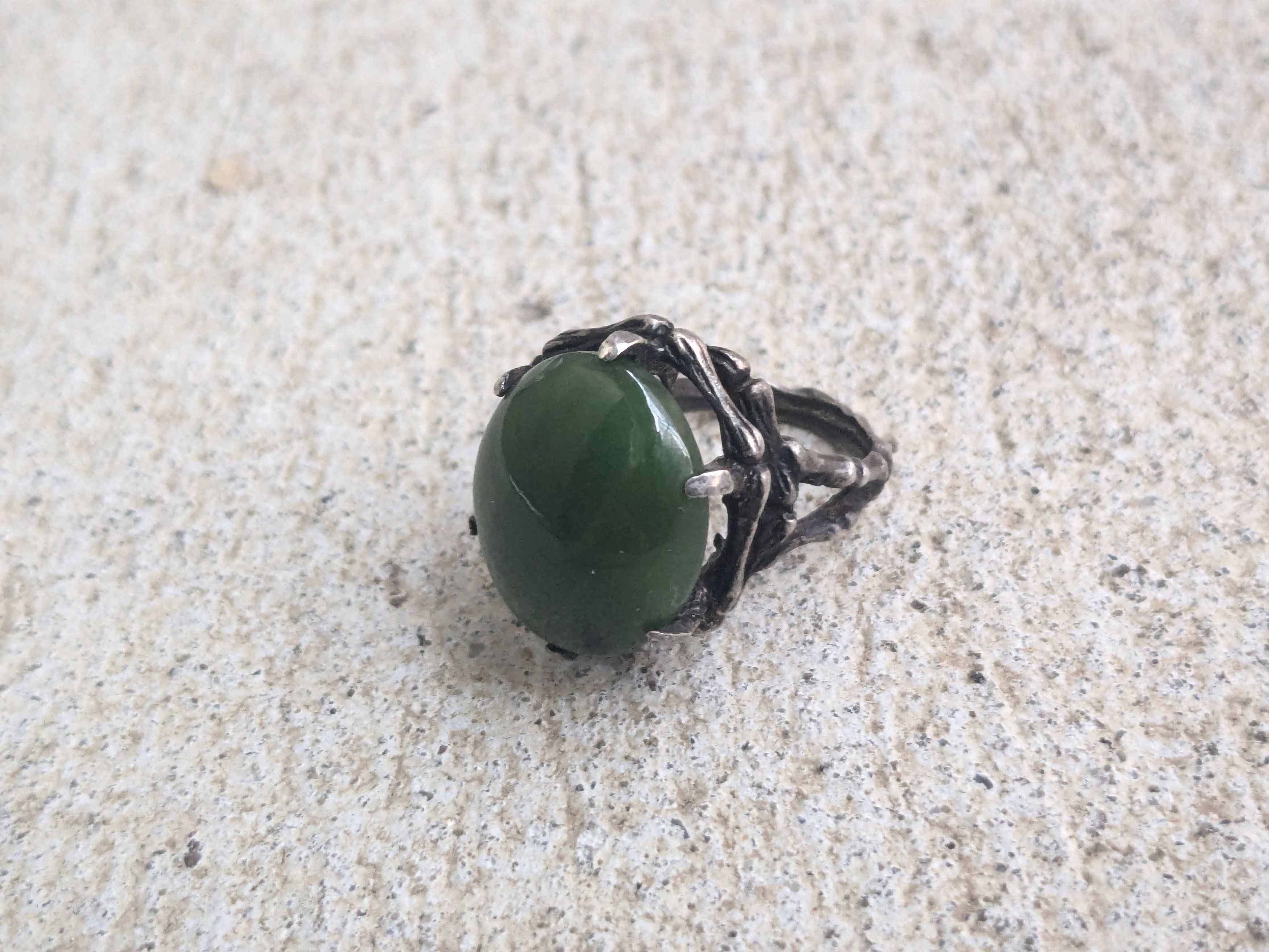 Vintage Vintage Sterling Silver Ring Green Jade 5.25 Brutalist Size ONE SIZE - 2 Thumbnail
