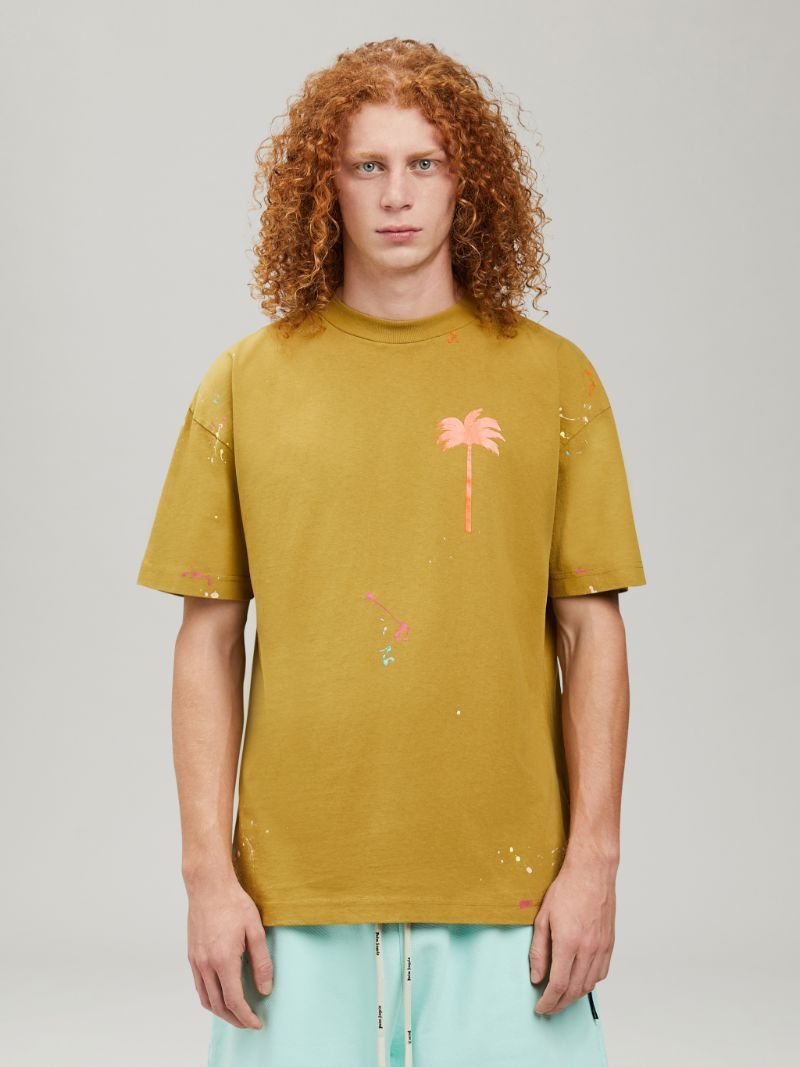 Palm Angels Mustard Palm Tree Paint Splatter T-Shirt Size US L / EU 52-54 / 3 - 2 Thumbnail