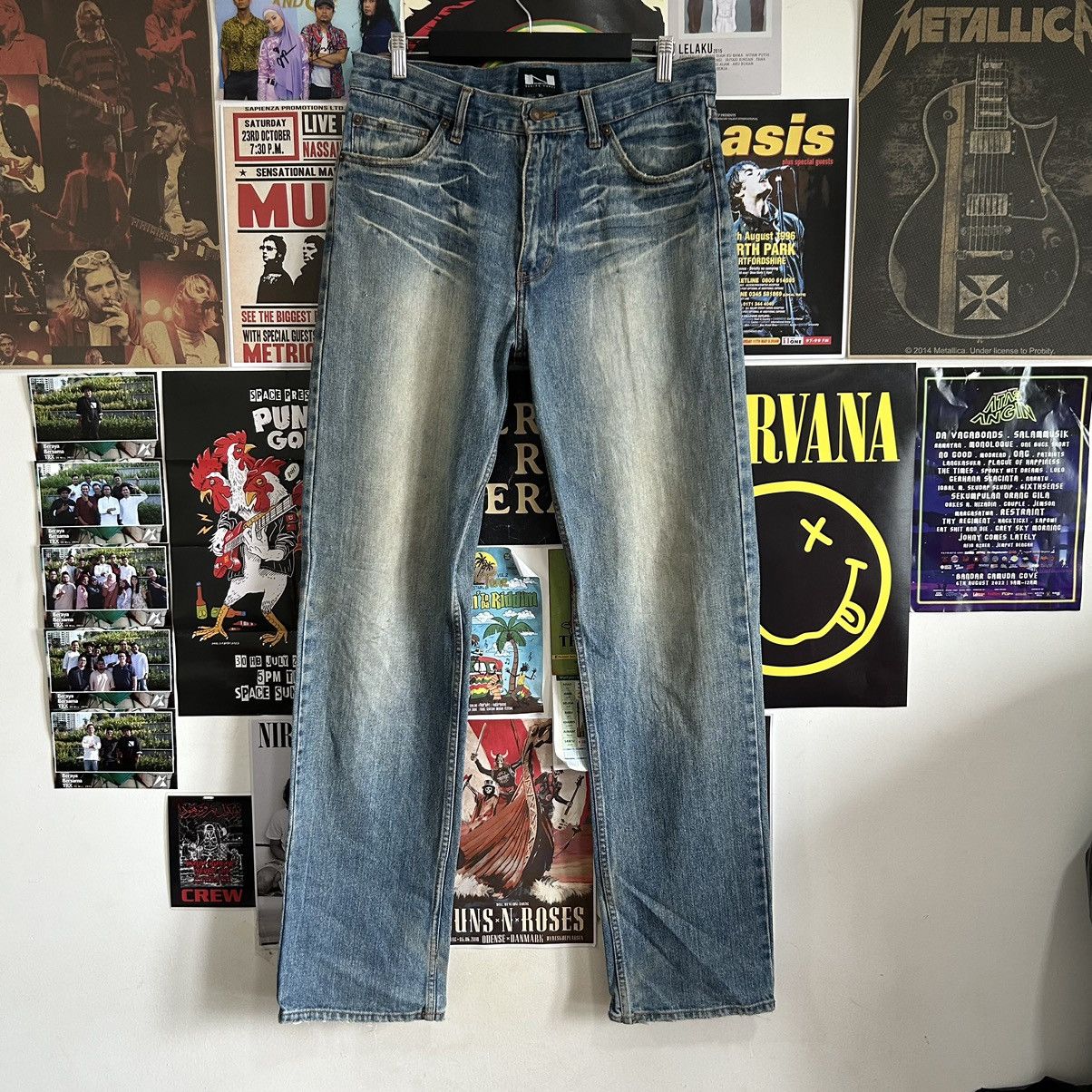 image of Vintage Nylaus Distressed Denim in Blue Wash, Men's (Size 34)