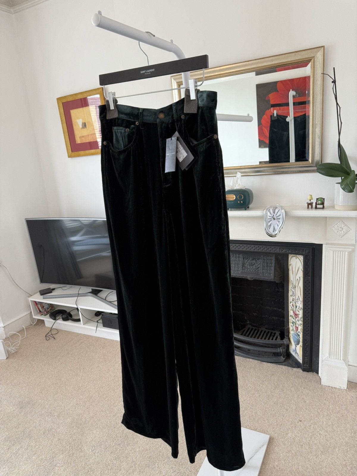 Saint Laurent Paris FW22' Saint Laurent Wide Leg Velvet Pants Green Size US 33 - 4 Thumbnail