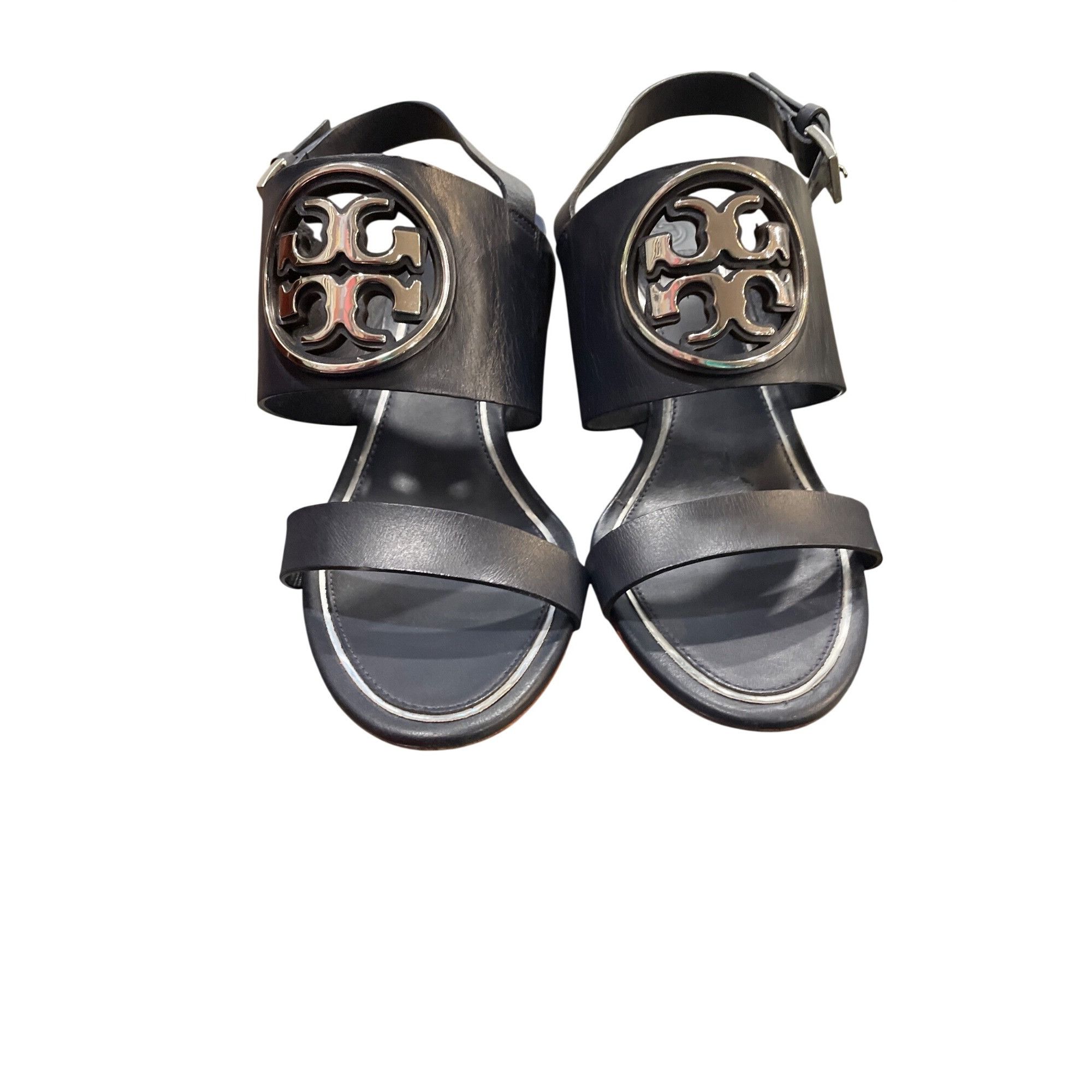 Tory Burch Tory Burch wms black leather 3" open sling back wedge shoes Size US 8.5 / IT 38.5 - 6 Thumbnail