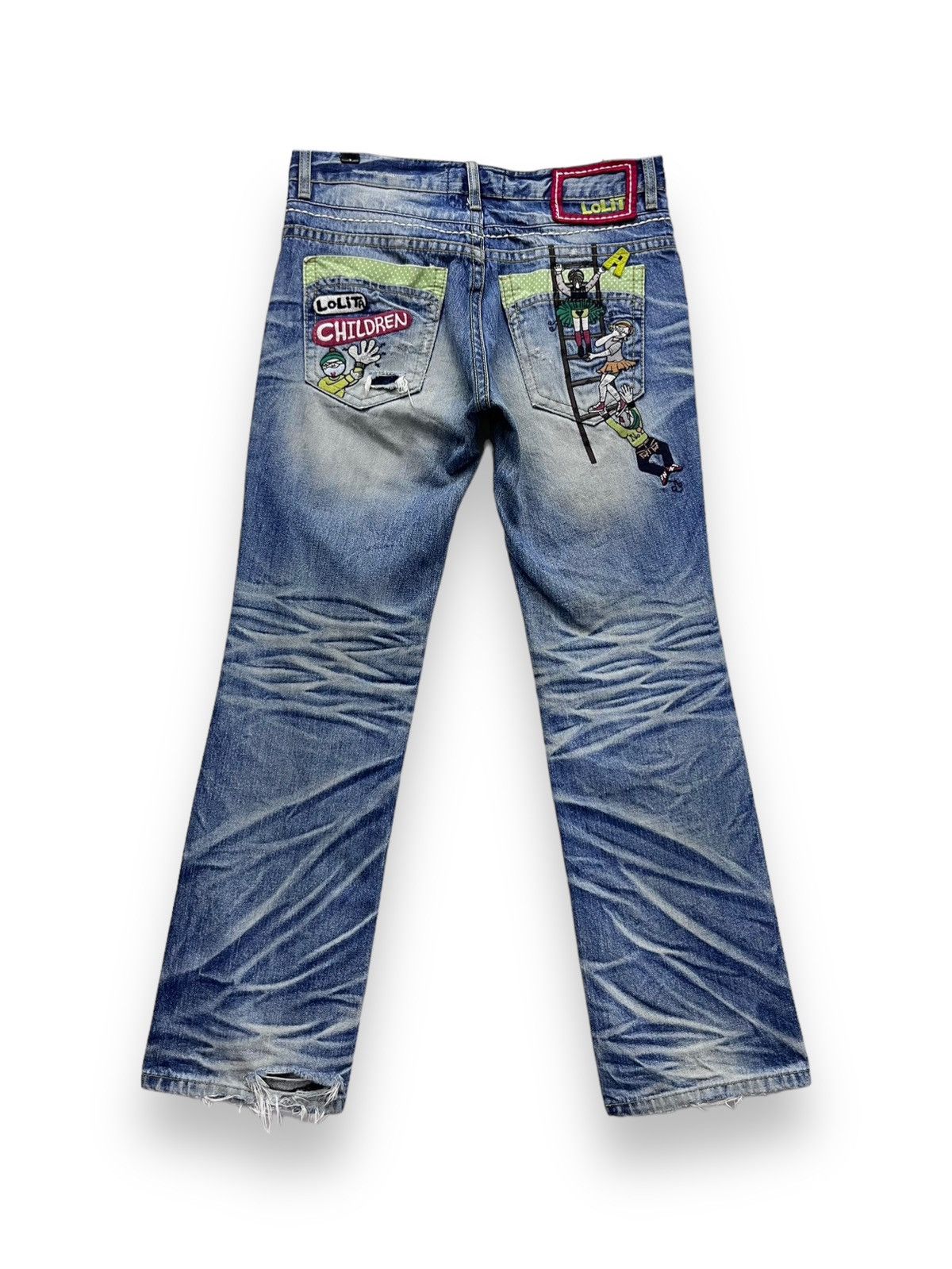 Siberia Hills RARE🔥LOLITA CHILDREN Embroidery Exotic Denim Acid Washed Size US 31 - 2 Thumbnail