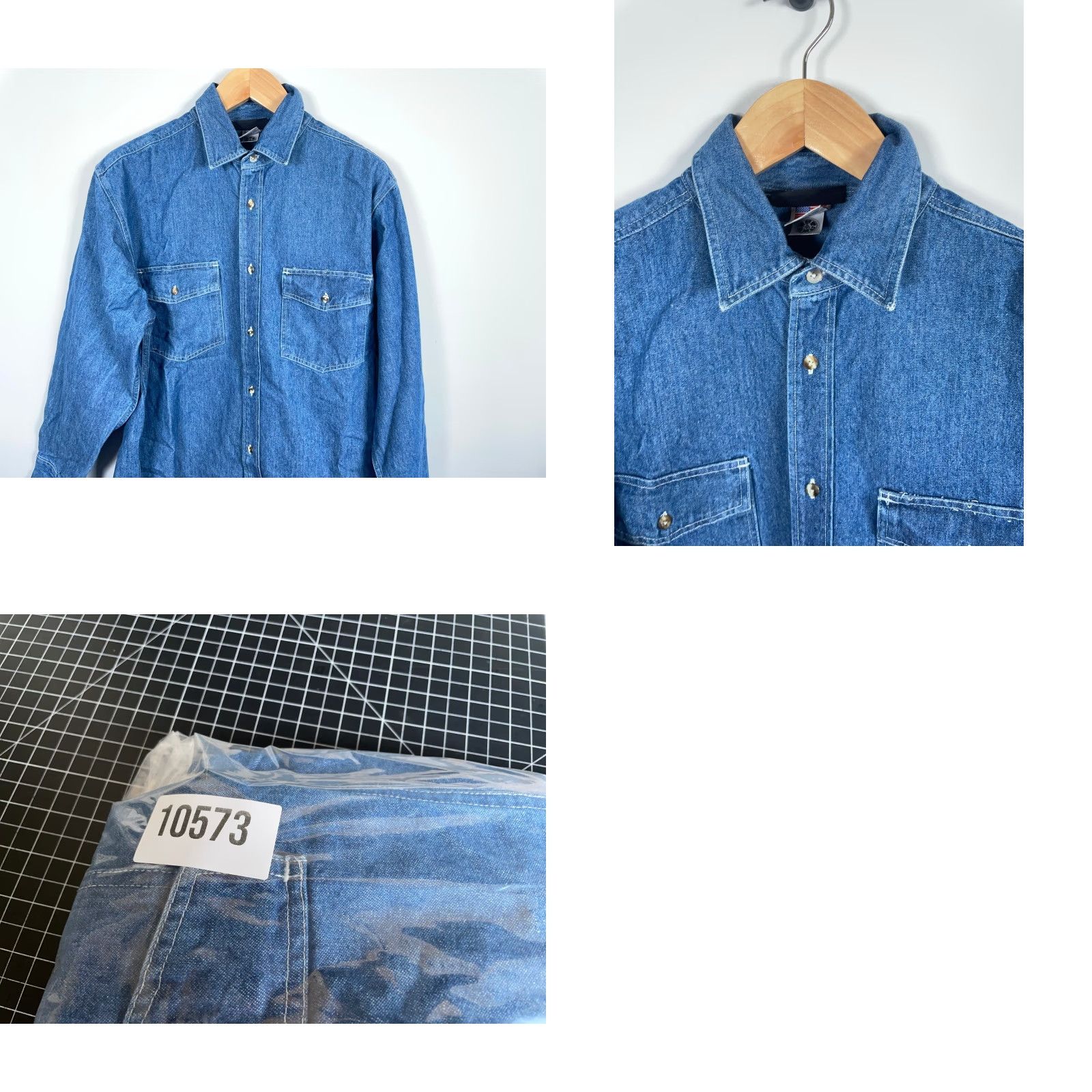 Vintage VINTAGE Heavyweight Embossed Denim Shirt Blue 100% Cotton Prime Union Wear Button-Up Size US L / EU 52-54 / 3 - 9 Thumbnail