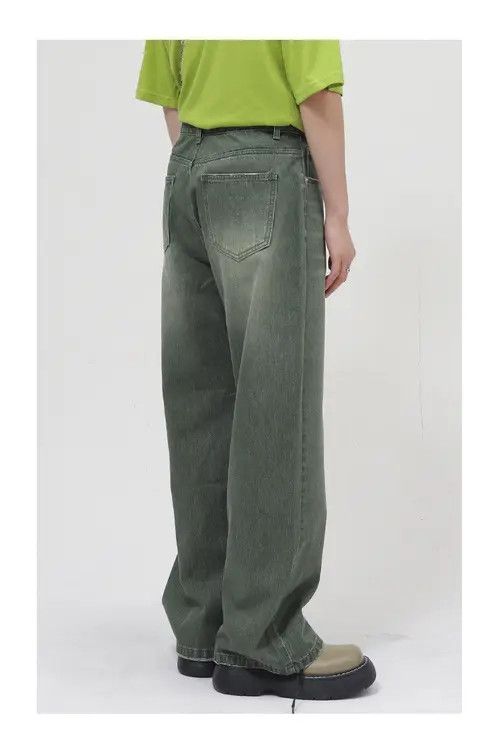 Japanese Brand × Jean Pants Loose fit washed mid-rise green frayed jeans Size US 32 / EU 48 - 4 Thumbnail