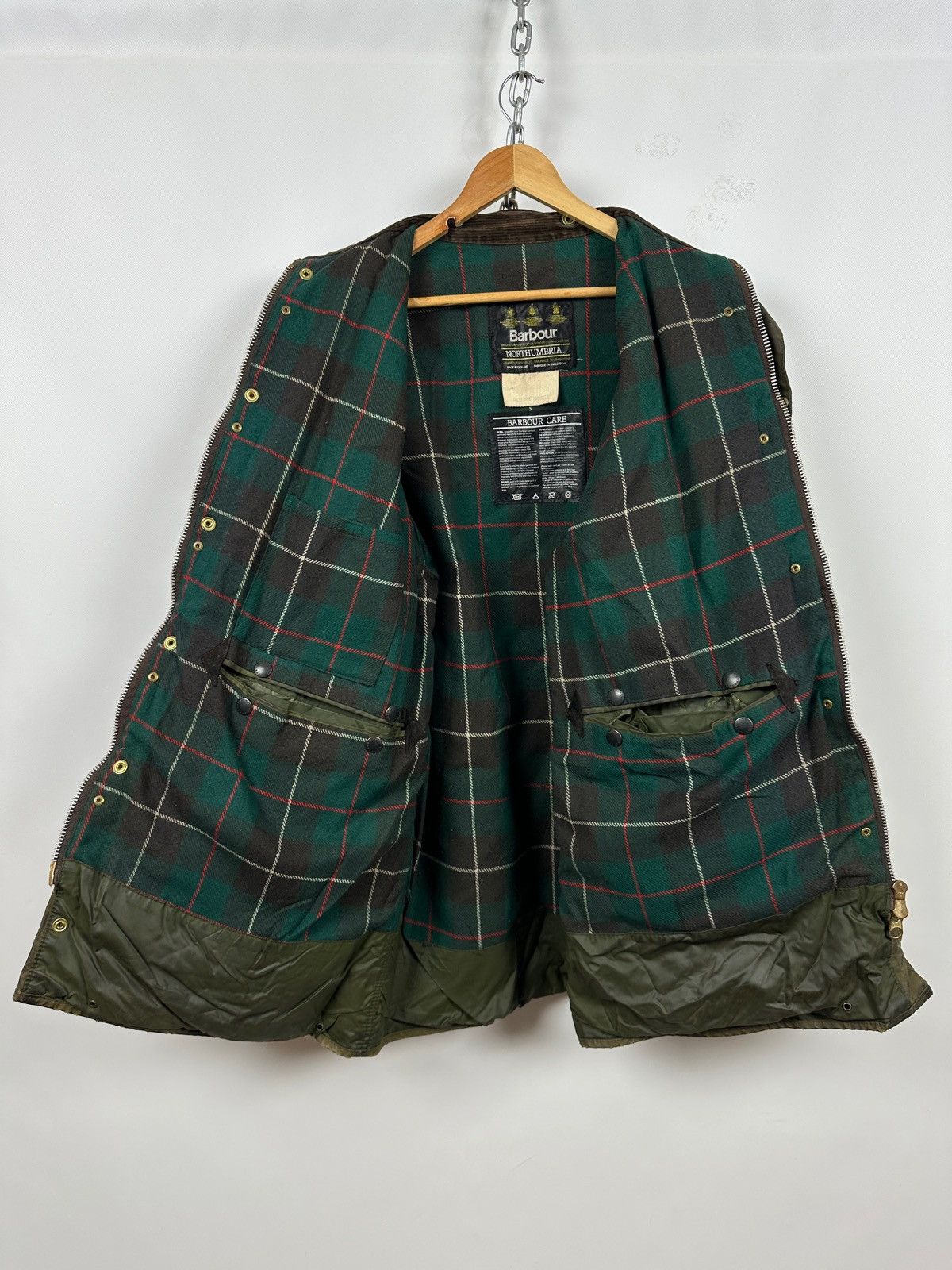 Barbour Vintage Barbour Northumbria Olive Green Waxed Coat Jacket Size US XL / EU 56 / 4 - 5 Thumbnail