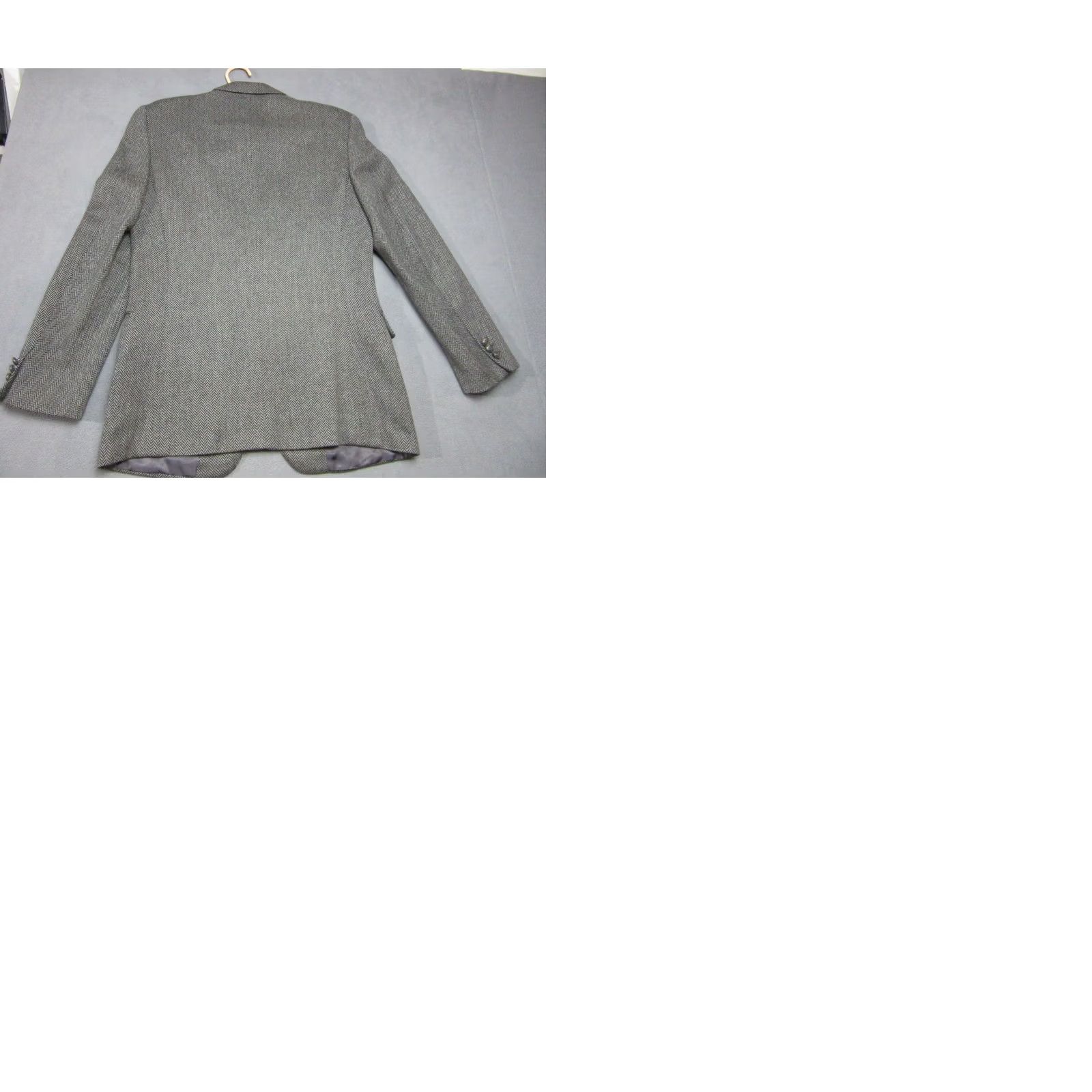 Vintage Giorgio Beverly Hills Sport Coat Blazer Mens 52 Gray Black Herringbone Cashmere Tweed Regular Single-Breasted Two-Button Notch Lapel Men Size 52R - 11 Thumbnail