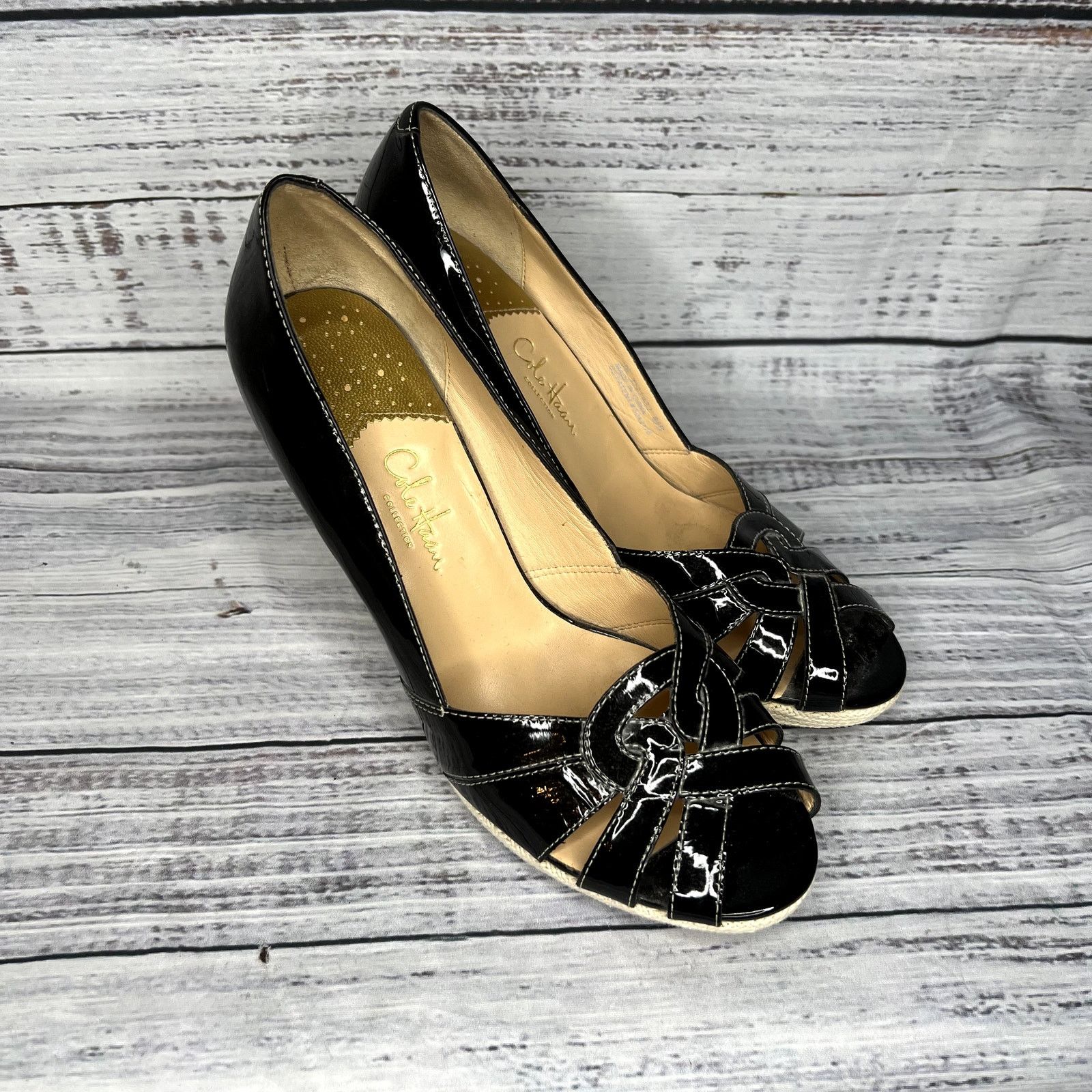Cole Haan Cole Haan Platform Open Toe Pump Patent Leather Black 4" 8.5 Size US 8.5 / IT 38.5 - 2 Thumbnail