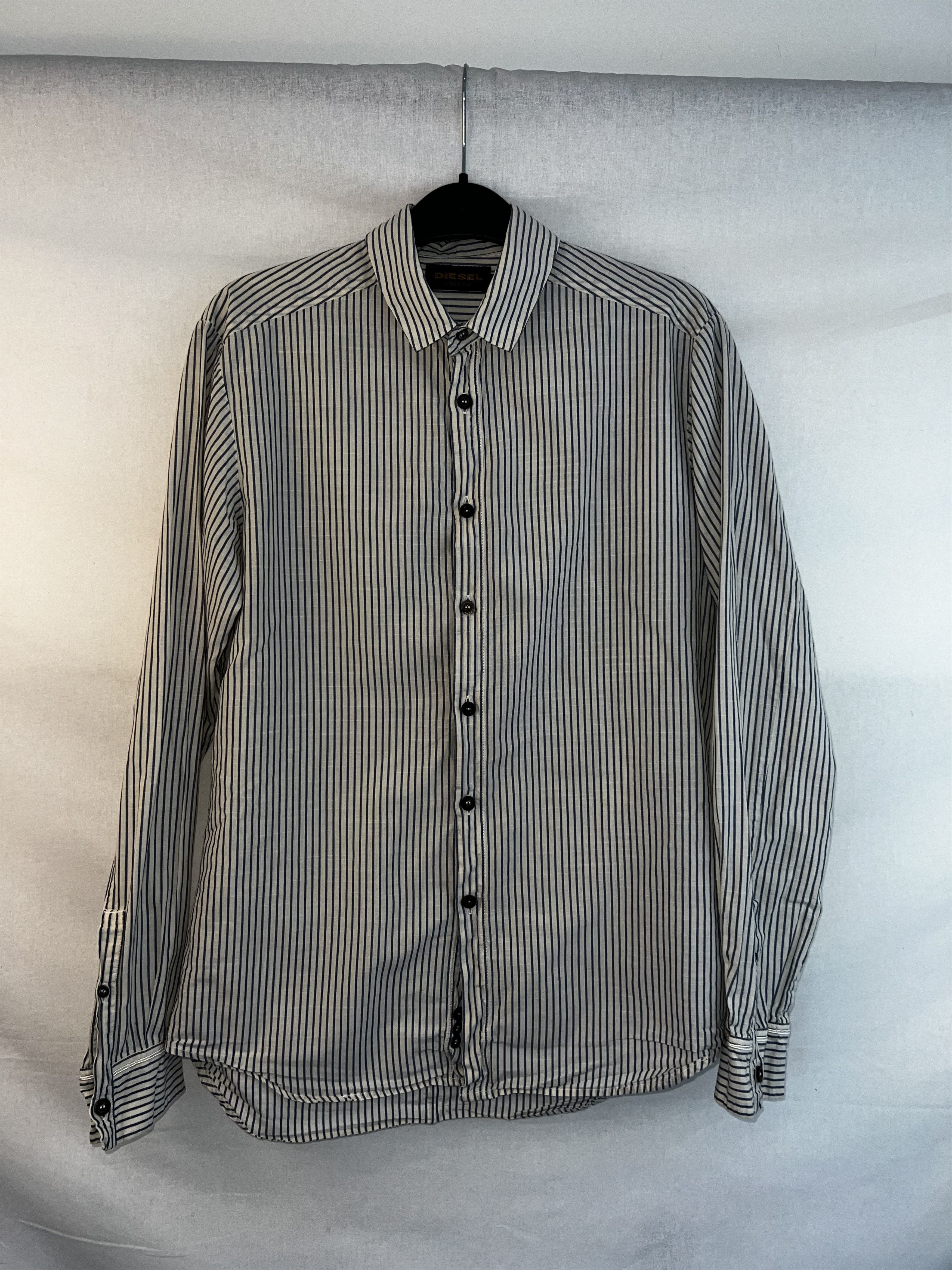 Image of Diesel Black Gold - White Pinstripe Button Up - in White/Black, Men's (Size Small)