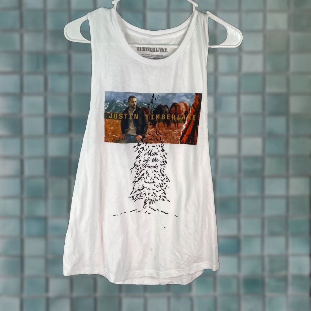 Vintage Justin Timberlake Man Of The Woods Tour Mens White Graphic Tank Top M Shirt Size US M / EU 48-50 / 2 - 1 Thumbnail