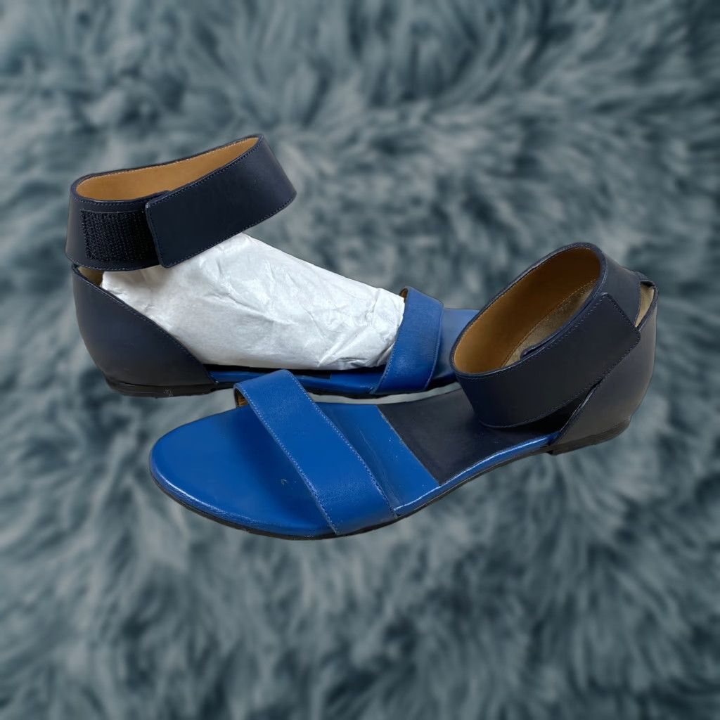 AQUA VINTAGE Chloe Womens Sandals Two Tone Blue Ankle Strap Flats Sz 37 US 7 Aqua Women's Strappy Leather Flat G Size US 7 / IT 37 - 1 Thumbnail
