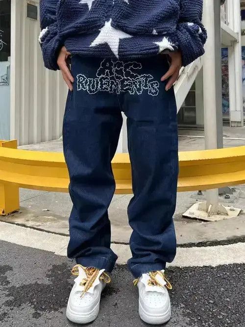 Anime × Japanese Brand × Jean y2k Letter star print jeans Size US 31 - 1 Thumbnail