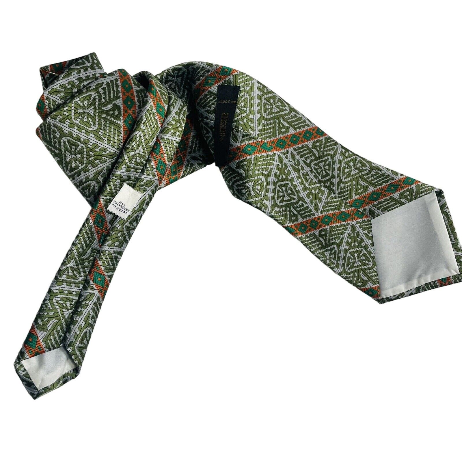Vintage The Huckster Mens Necktie Green Orange Neck Tie Size ONE SIZE - 3 Thumbnail