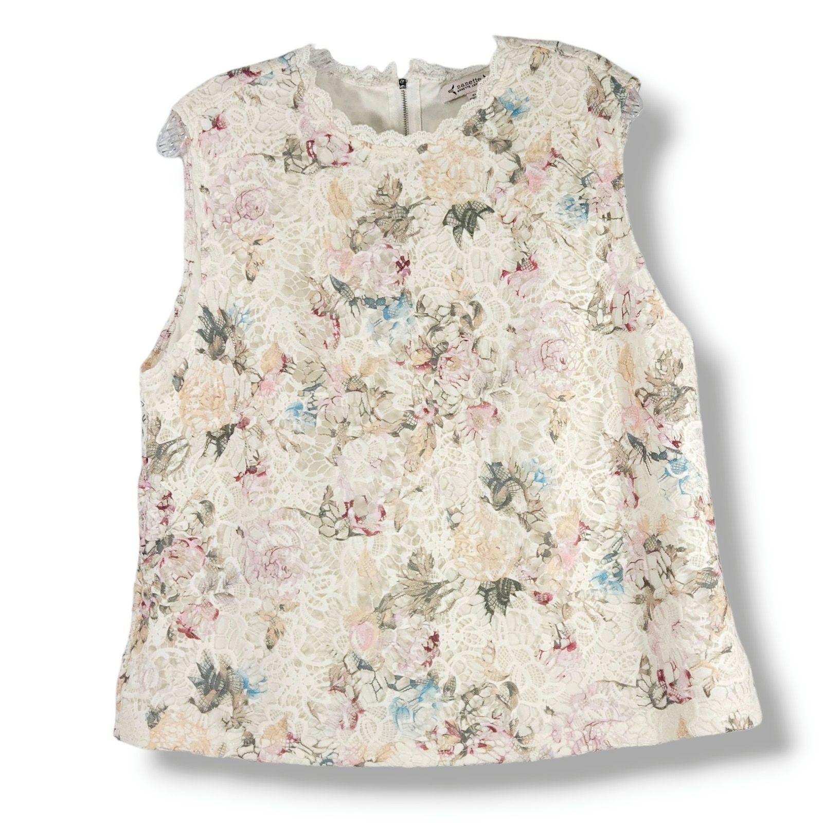 Nanette Lepore Nanette Lepore Floral Lace Top Ivory Pink Scalloped Neck XL Size XL / US 12-14 / IT 48-50 - 1 Thumbnail