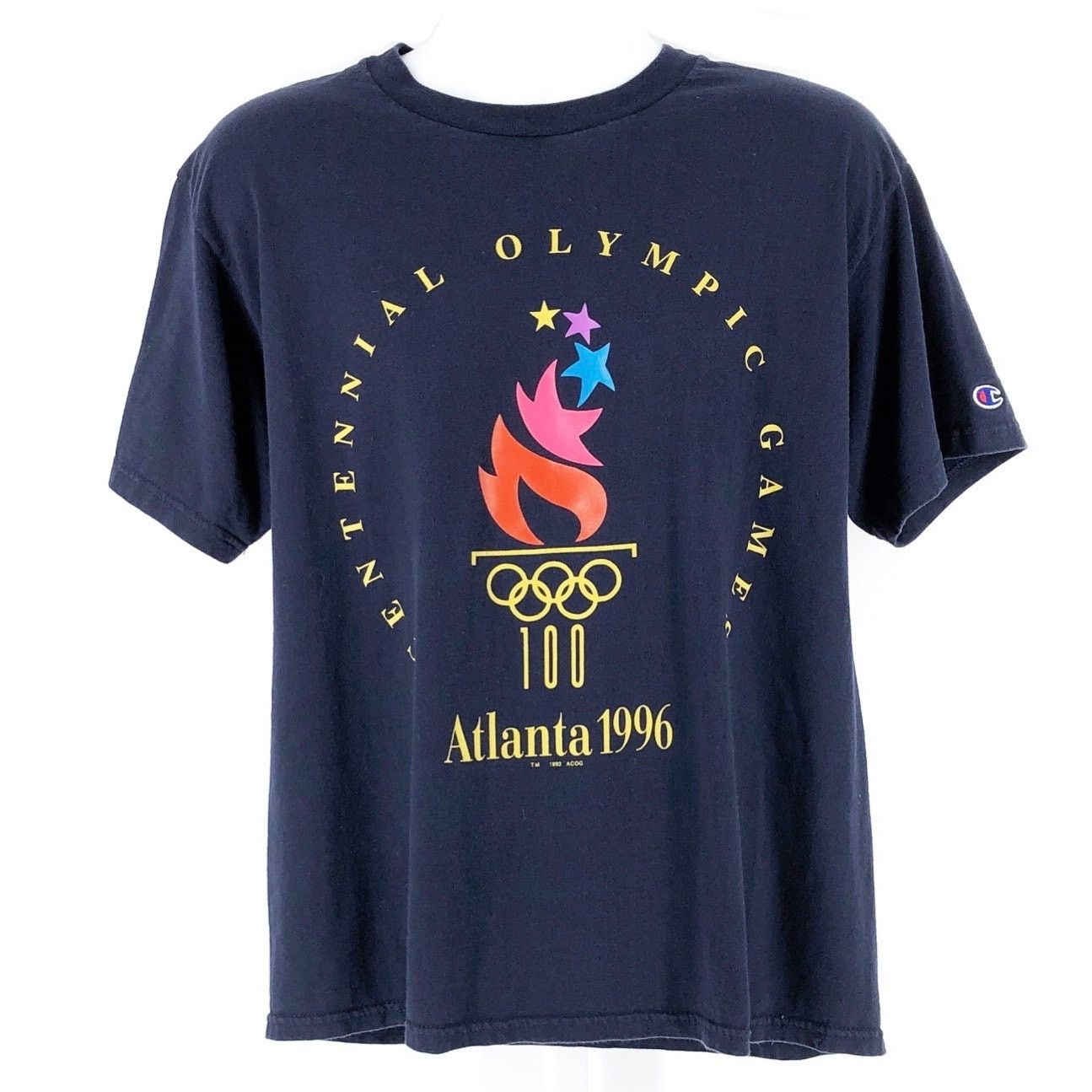 T-shirt Vintage Hanes Olympics 1996 Atlanta Noir Taille L - Coton Imprimé
