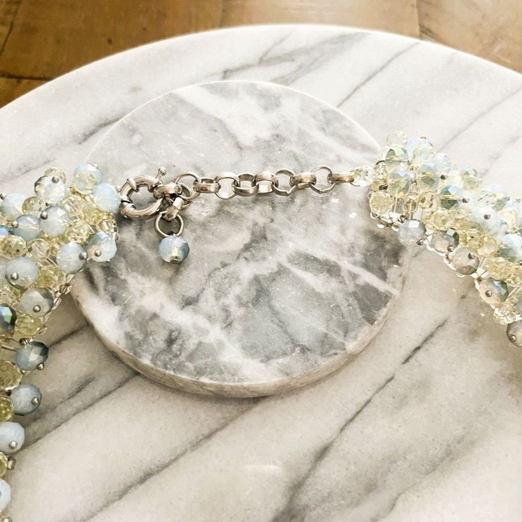 Vintage Art Glass Faceted Bead Cluster Collar Necklace Green Blue Size ONE SIZE - 4 Thumbnail