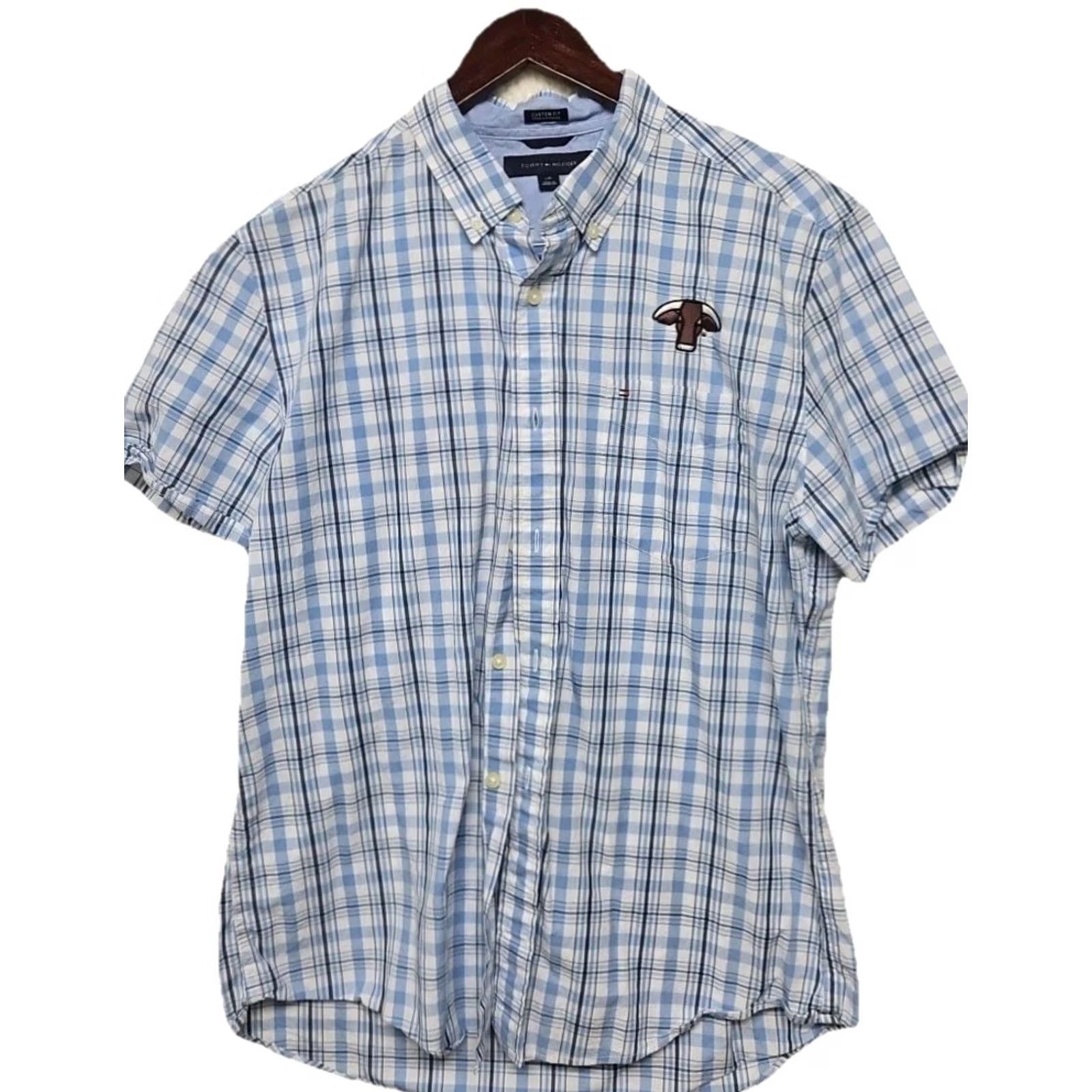 Tommy Hilfiger Tommy Hilfiger Custom Fit Shirt Men’s Large Blue Plaid Short Sleeve Shirt Button-Up Casual Size US M / EU 48-50 / 2 - 2 Thumbnail