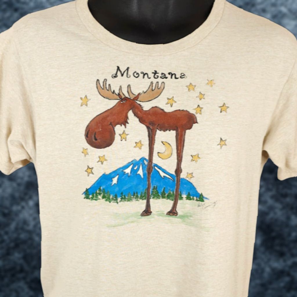 Fruit Of The Loom VINTAGE Montana Moose T Shirt Mens Size Medium Beige Y2K Animal Nature Tee Size US M / EU 48-50 / 2 - 1 Thumbnail