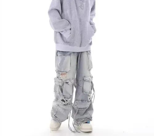 Japanese Brand Retro heavy industry beggar ripped workwear wide leg jeans Size US 32 / EU 48 - 4 Thumbnail