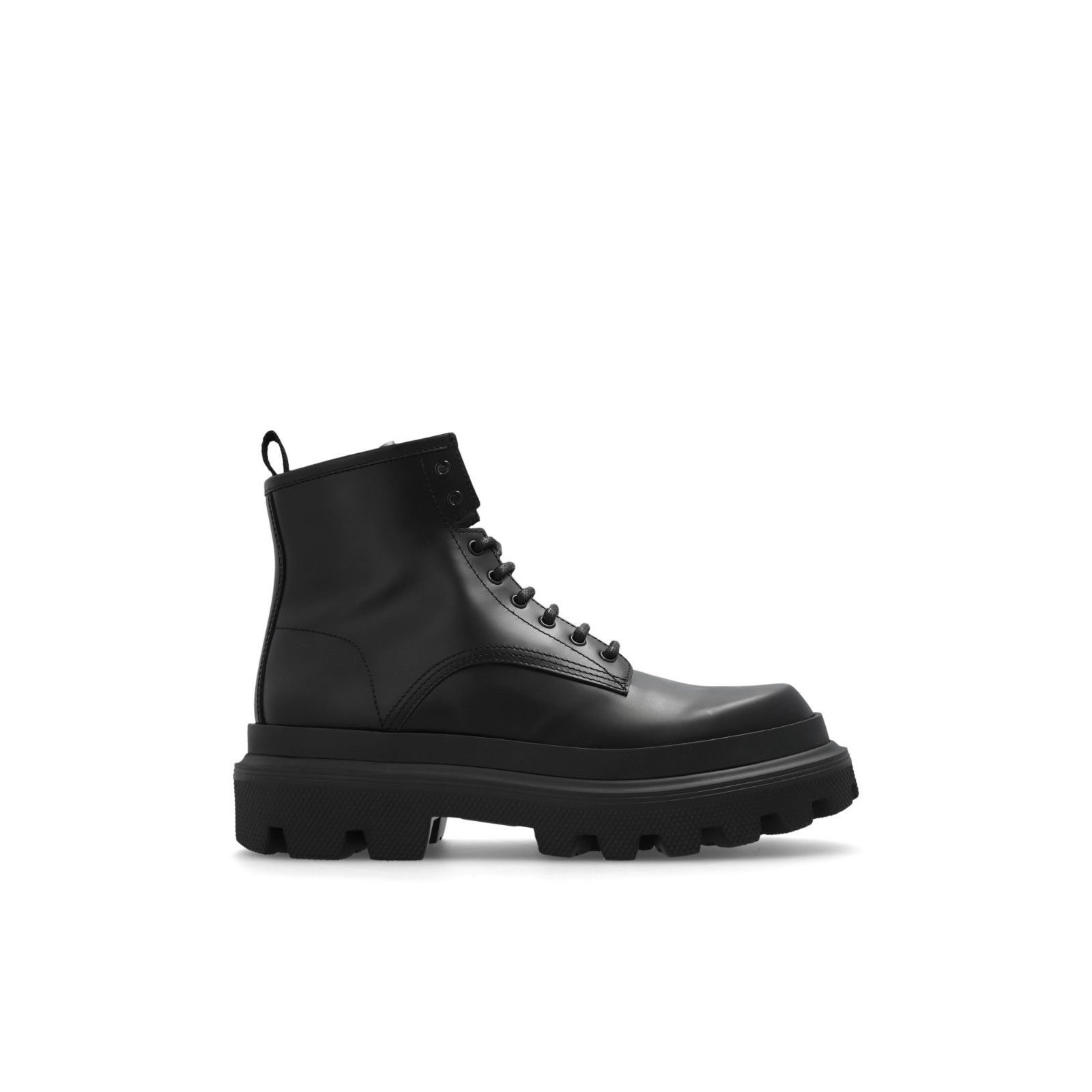 DOLCE&GABBANA Combat Black Leather Platform Boots New & Auth
