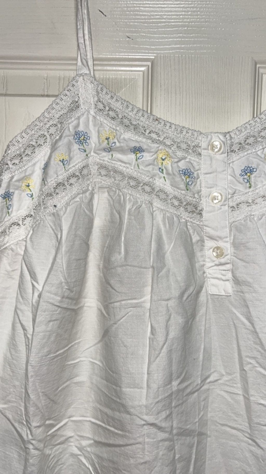 Other Vintage Gilligan & O'Malley Nightie XXL White Blue Floral Size ONE SIZE - 2 Thumbnail
