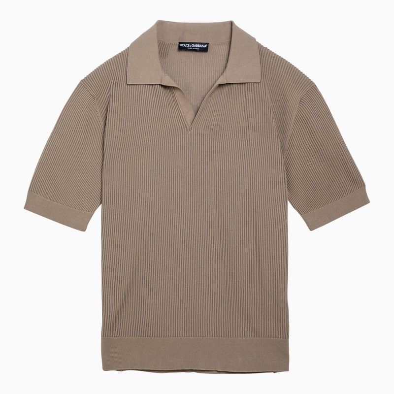 image of Dolce Gabbana Dolce&gabbana Beige Cotton Ribbed Polo Shirt, Men's (Size Large)