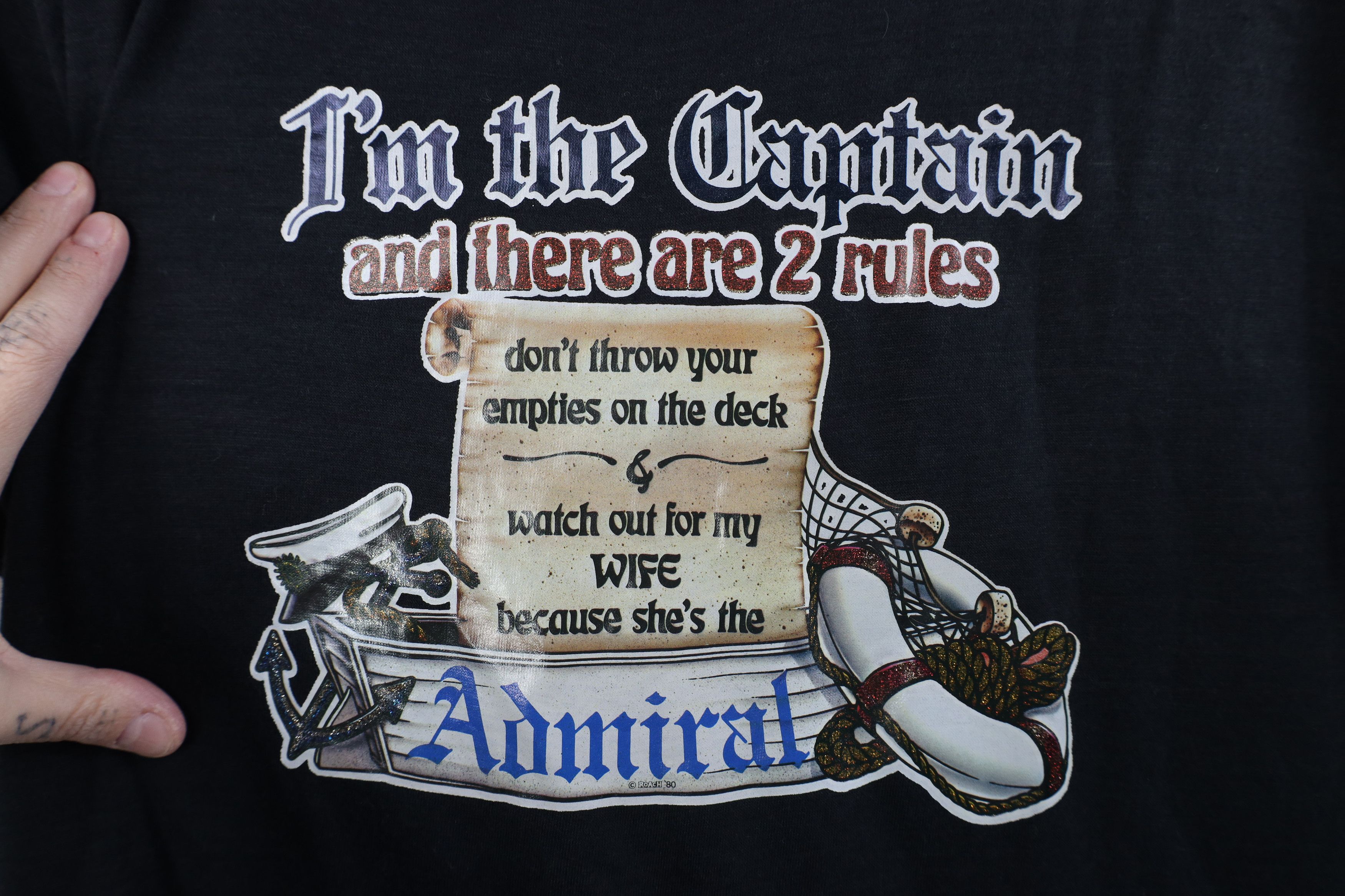 Vintage Vintage 80s Pirate Boat 2 Rules Wife Admiral T-Shirt USA Size US XL / EU 56 / 4 - 4 Thumbnail