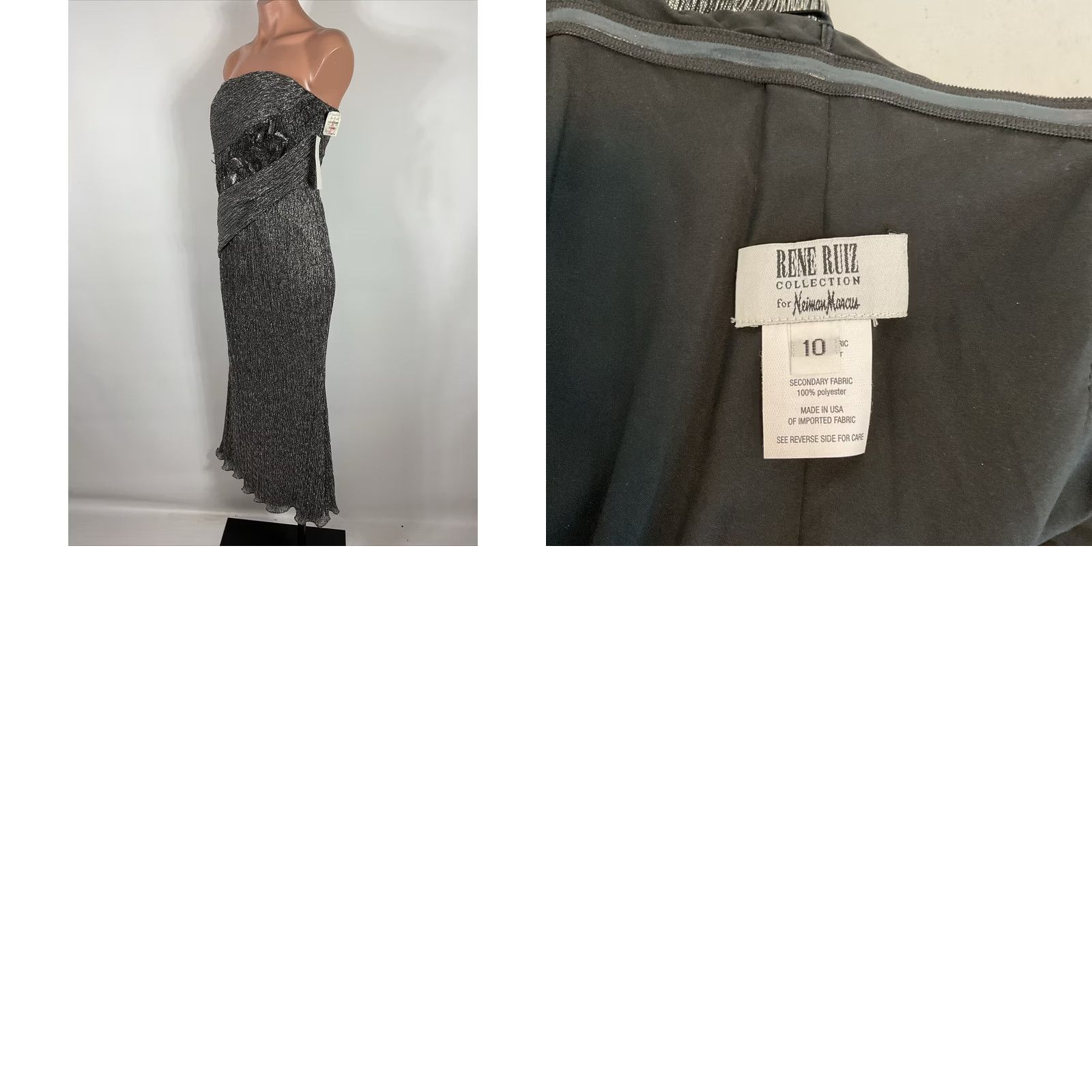 Neiman Marcus VINTAGE Rene Ruiz Neiman Marcus Silver Sequin Cocktail Dress Midi Pleated Metallic Lame Size L / US 10 / IT 46 - 9 Thumbnail