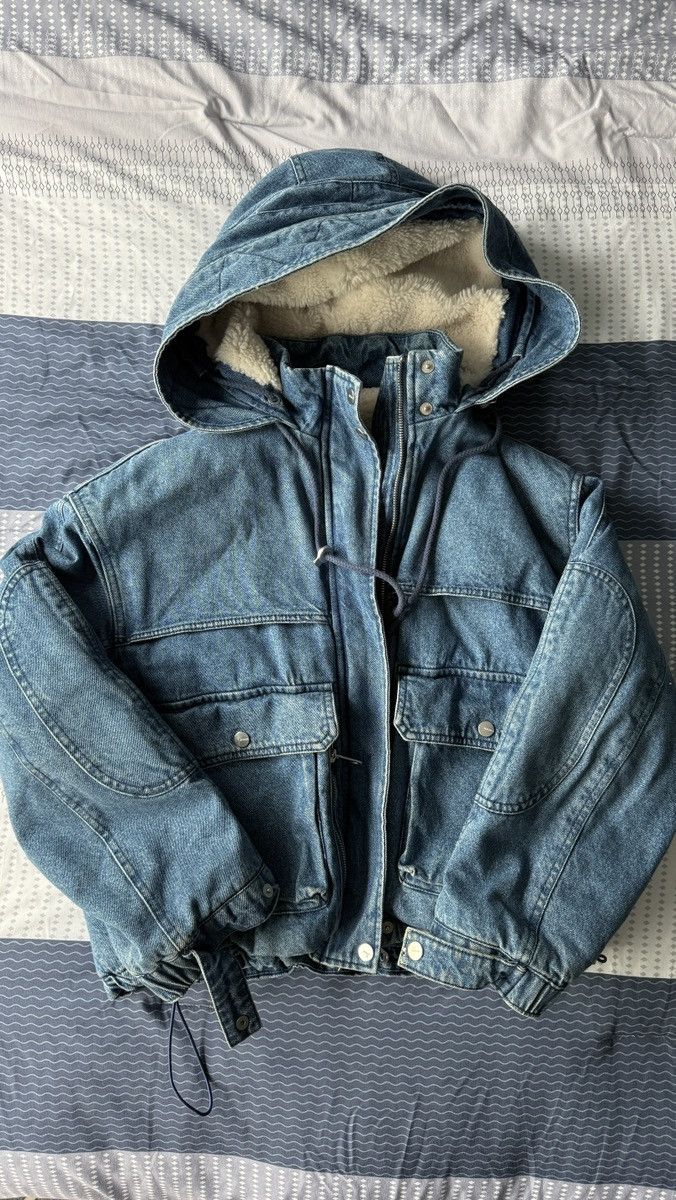 Bershka Denim Sherpa-Lined Hooded Jacket Size S / US 4 / IT 40 - 1 Thumbnail
