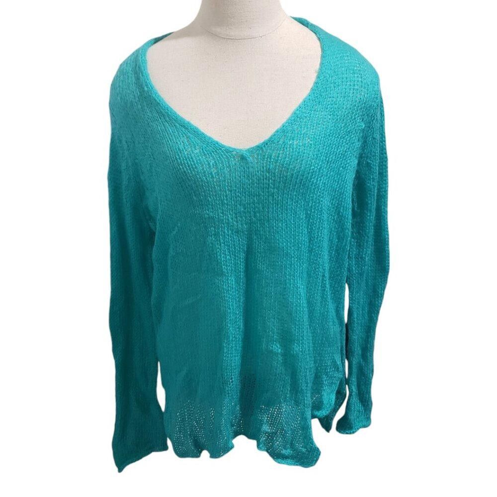 Designer CT1928 Wooden Ships Aqua Lightweight V-neck Sweater S/M Size S / US 4 / IT 40 - 1 Thumbnail