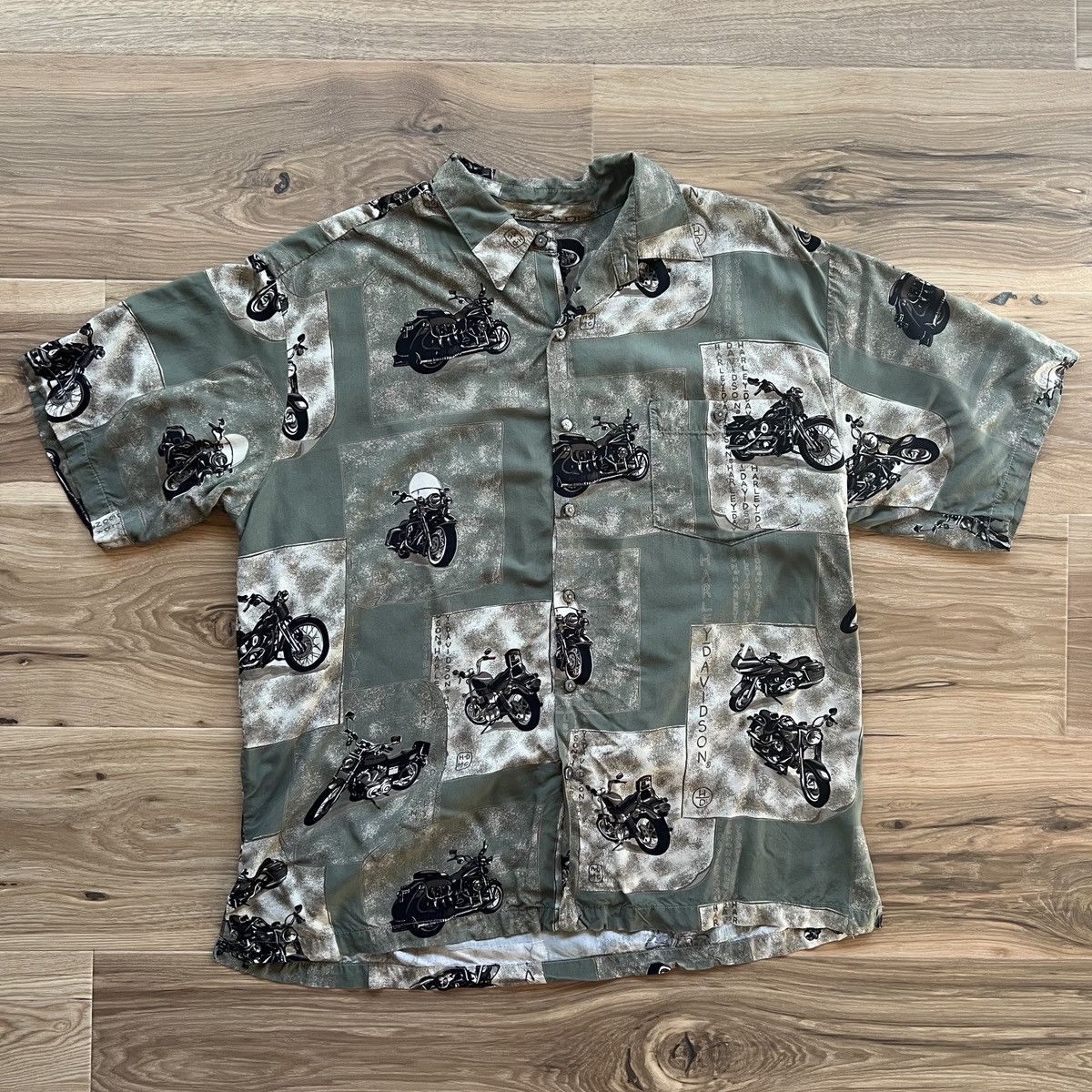 Harley Davidson Harley Davidson XL Button Down Hawaiian Shirt Green Size US XL / EU 56 / 4 - 1 Thumbnail