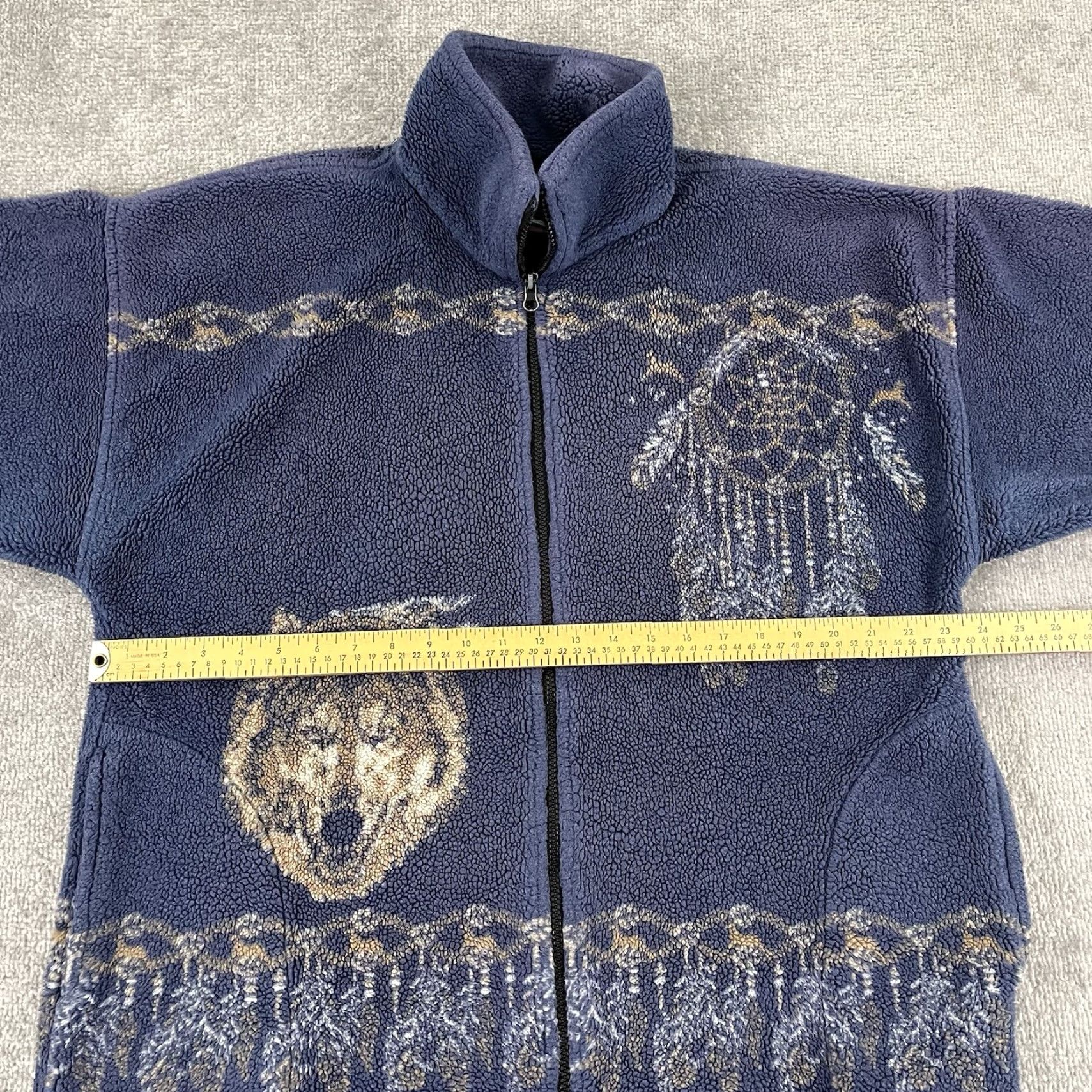 Native VINTAGE Sweater Adult Men Large Blue Fleece Wolves Native Tribal Nature Full Zip Men Size US L / EU 52-54 / 3 - 5 Thumbnail
